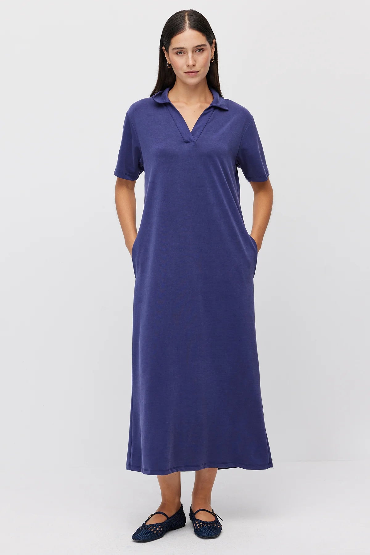 Women's Polo Collar Maxi Dress with Pockets