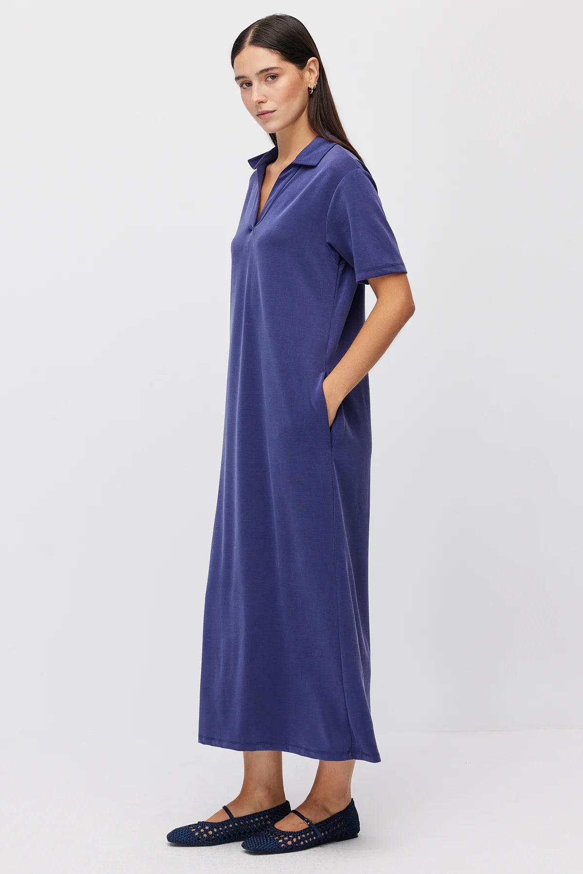 Women's Polo Collar Maxi Dress with Pockets