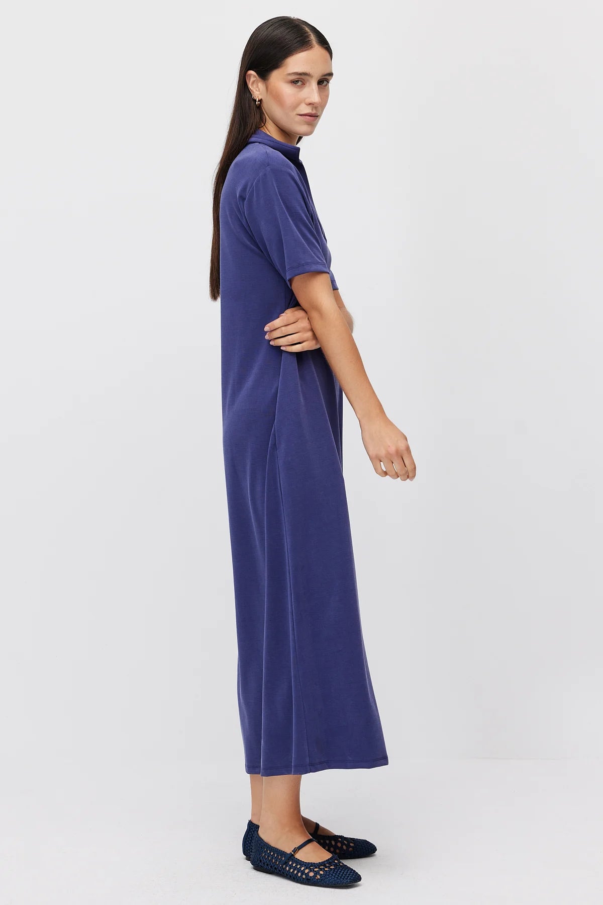 Women's Polo Collar Maxi Dress with Pockets