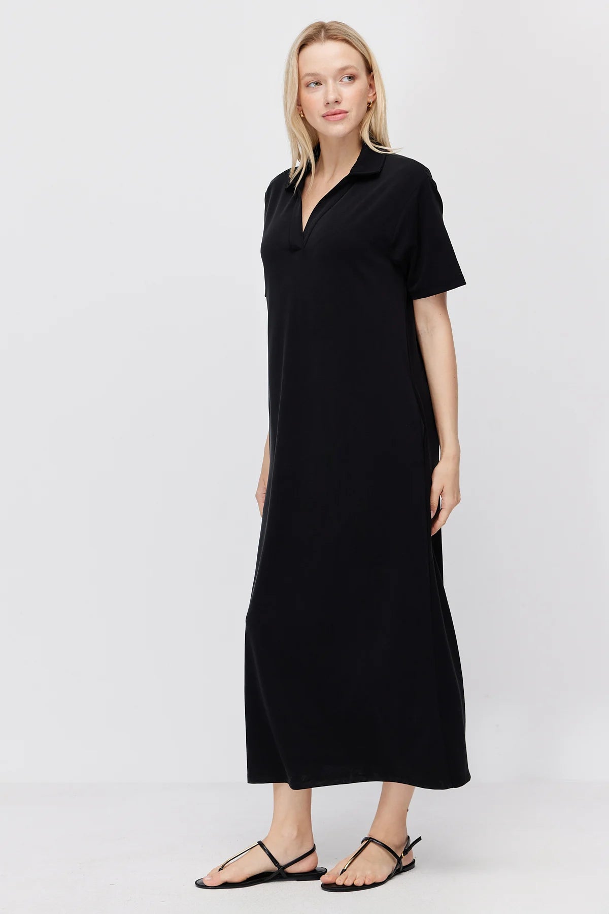 Women's Polo Collar Maxi Dress with Pockets