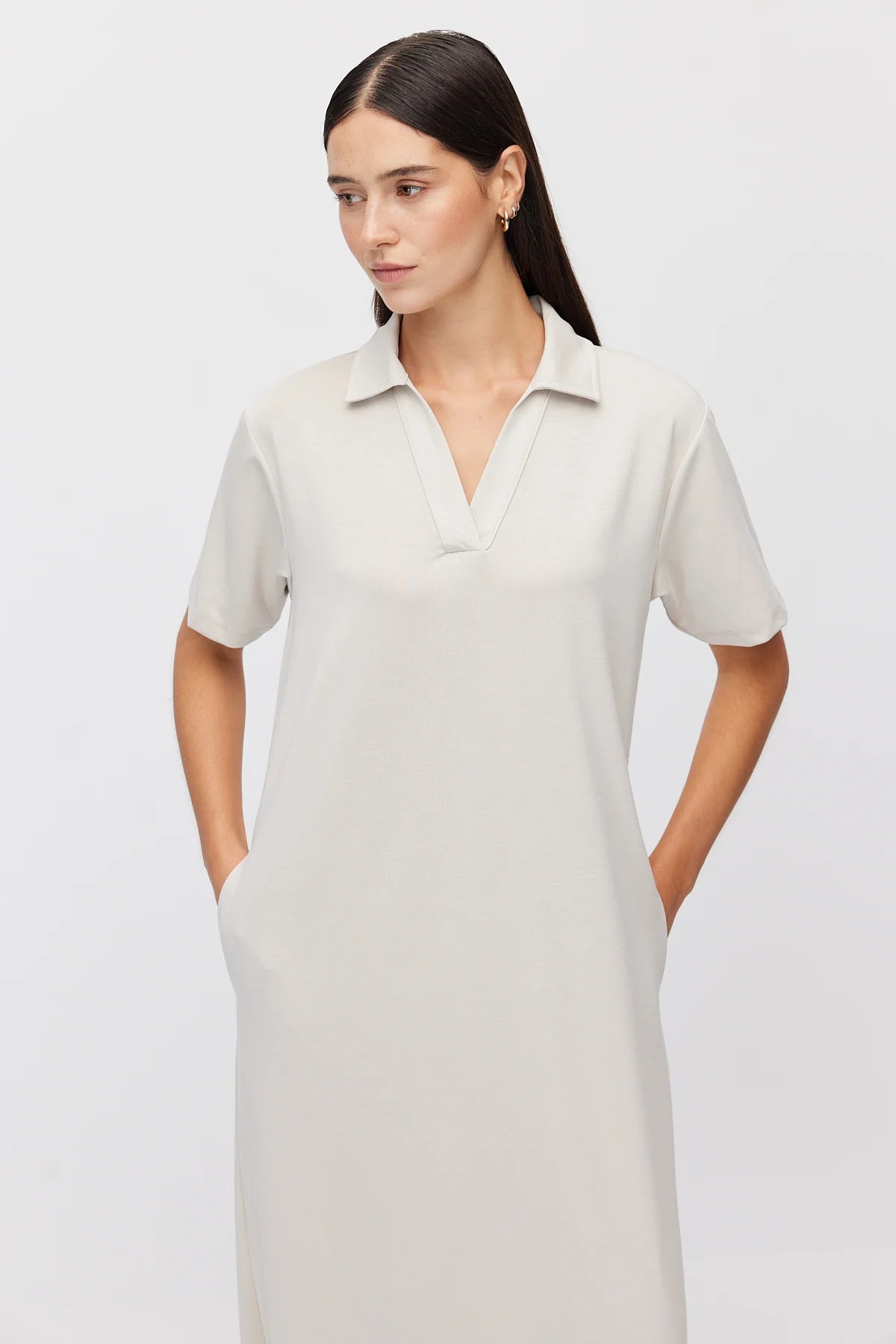Women's Polo Collar Maxi Dress with Pockets