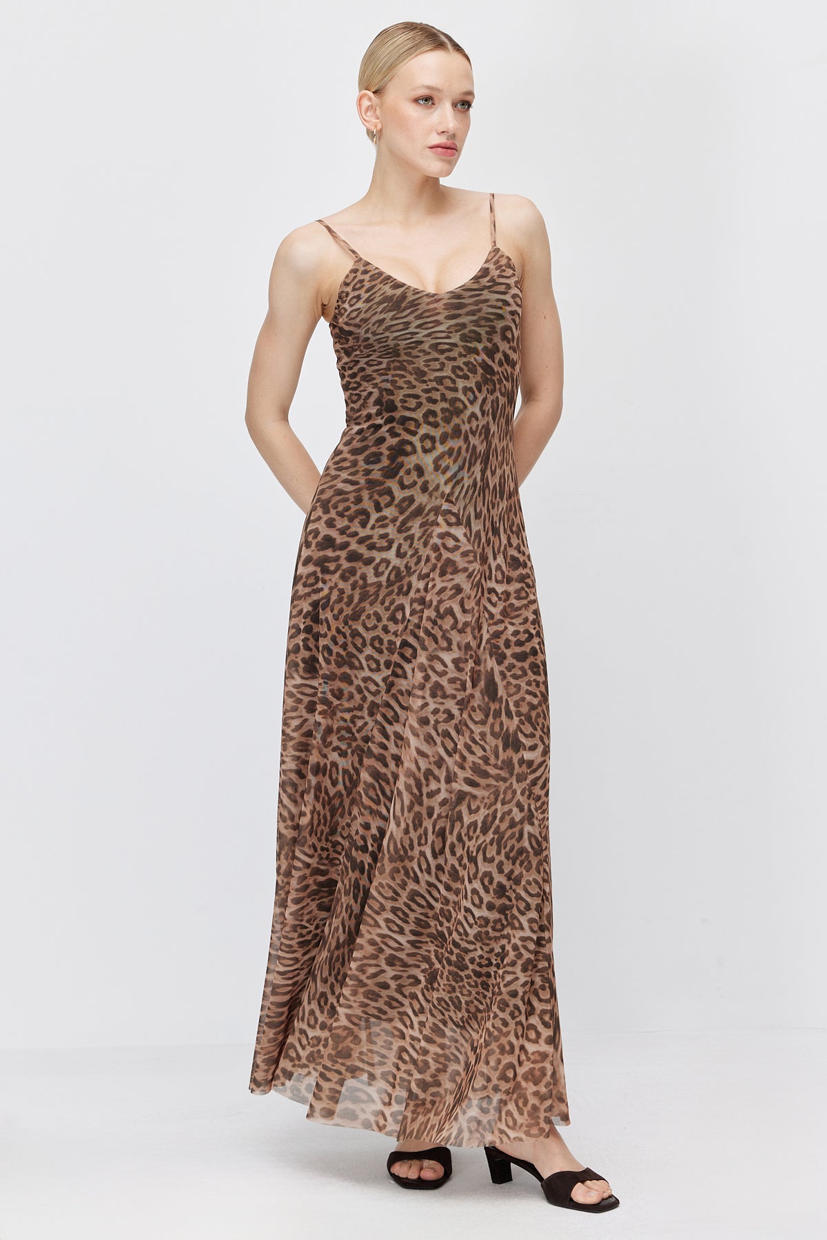 Women's Leopard Print Strappy Maxi Dress
