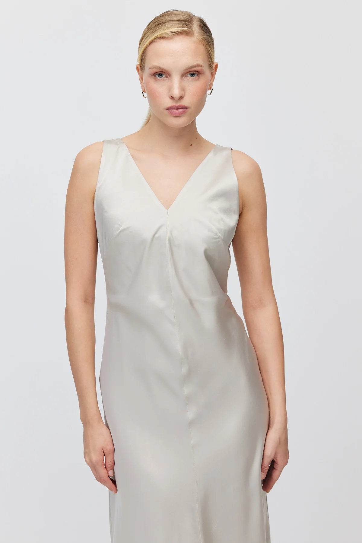Women's V-Neck Sleeveless Satin Long Dress
