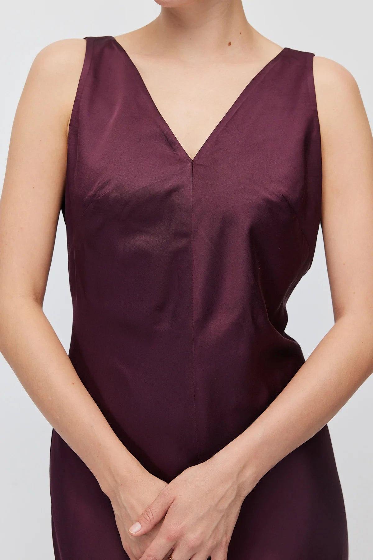 Women's V-Neck Sleeveless Satin Long Dress