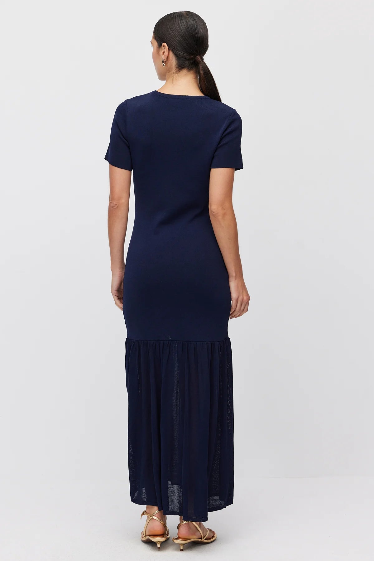 Women's Crew Neck Knit Dress with Ruffled Hem