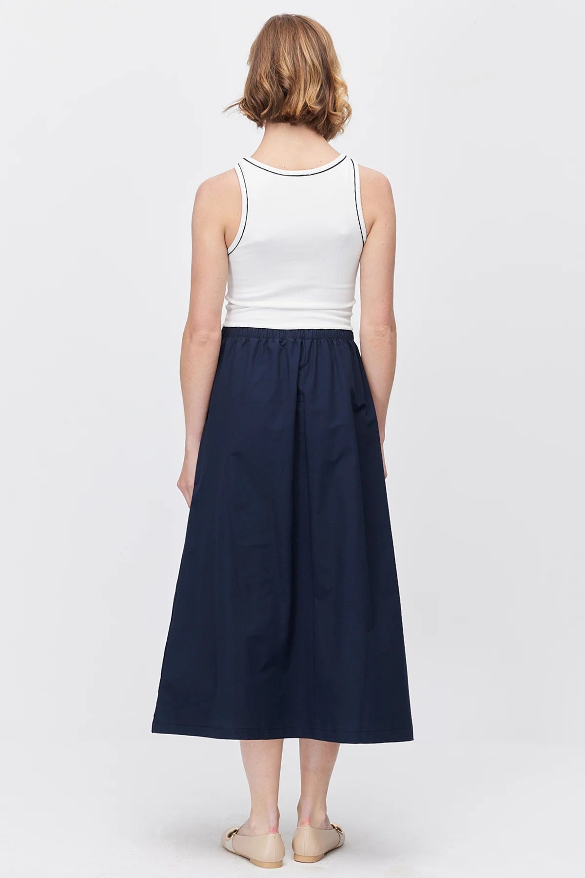 Women's Midi Dress with Contrast Stripe Ribbed Top