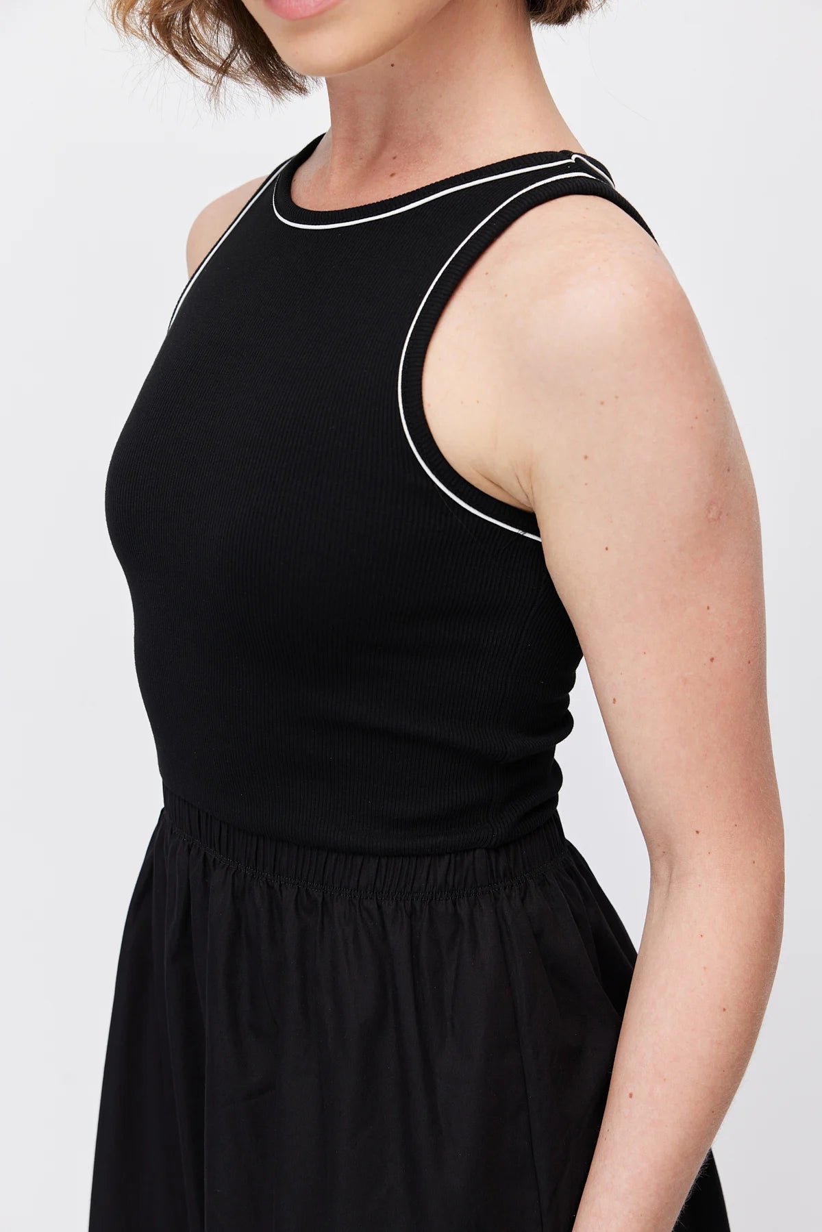 Women's Midi Dress with Contrast Stripe Ribbed Top