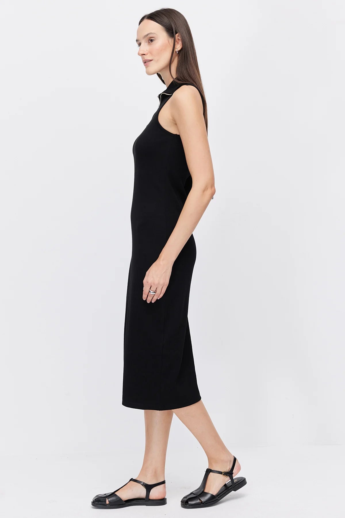Women's Polo Collar Sleeveless Brown Midi Dress