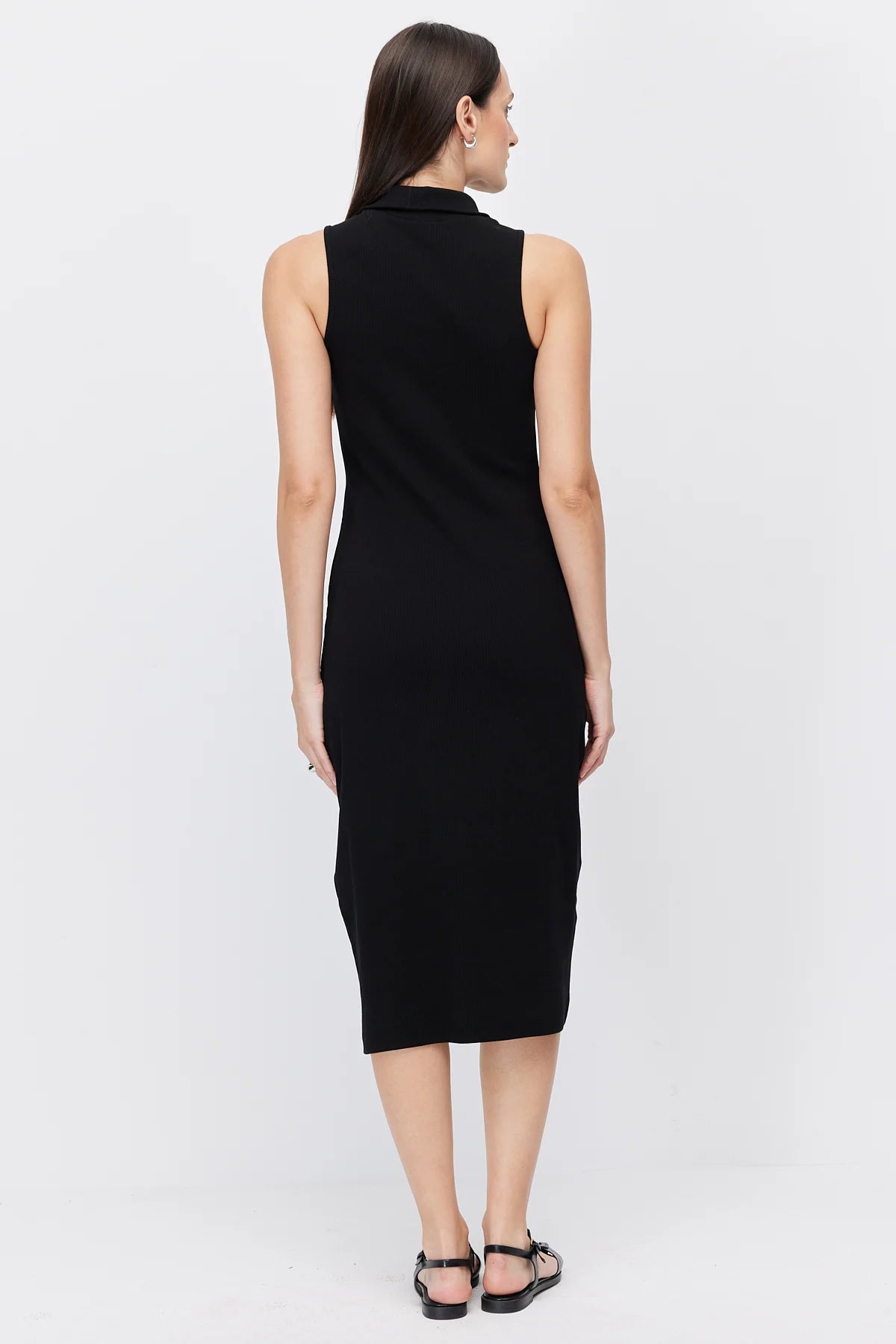 Women's Polo Collar Sleeveless Brown Midi Dress