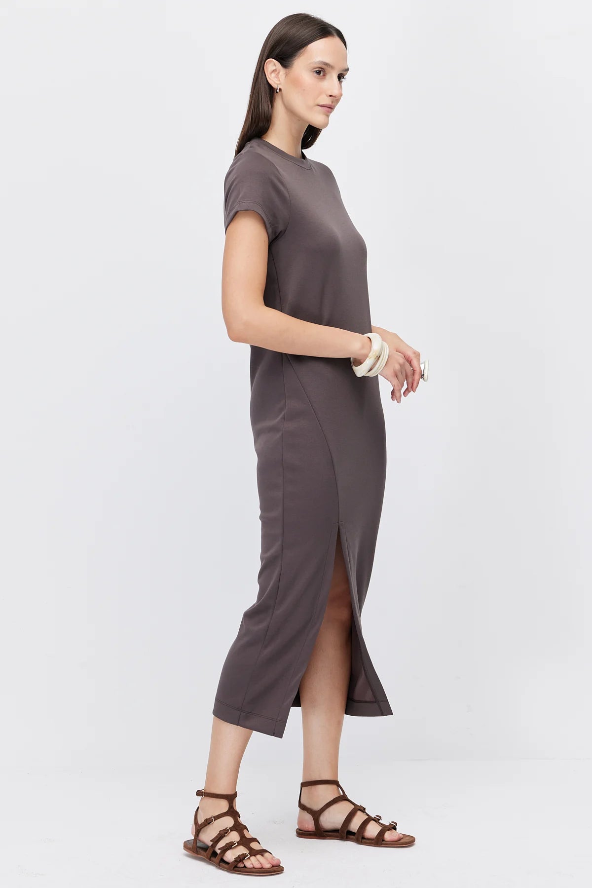 Women's Midi Dress with Slit Detail