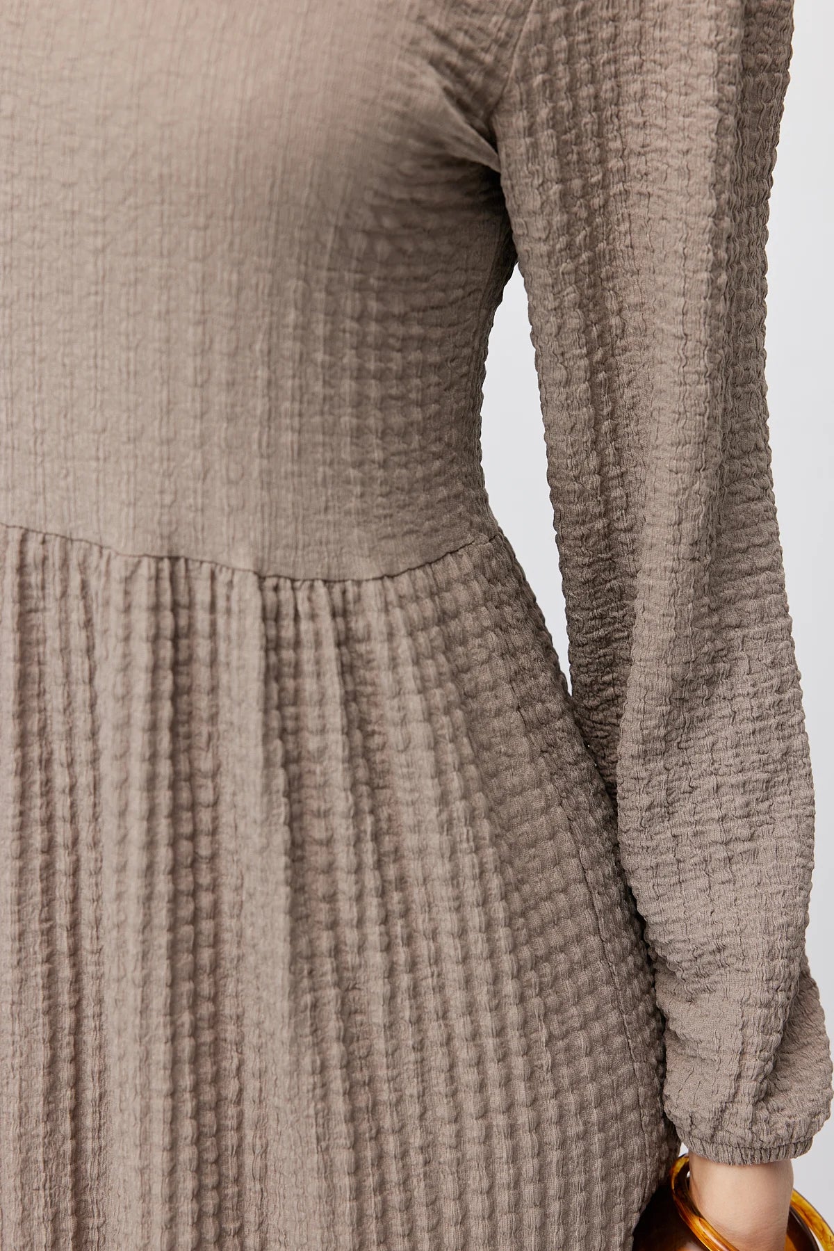Women's Layered Detail Crew Neck Textured Maxi Dress
