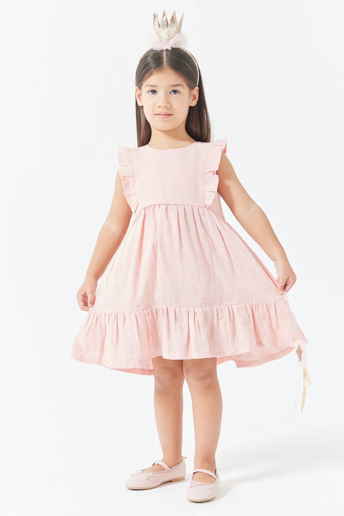 Girl's Sleeveless Dress with Ruffle Details