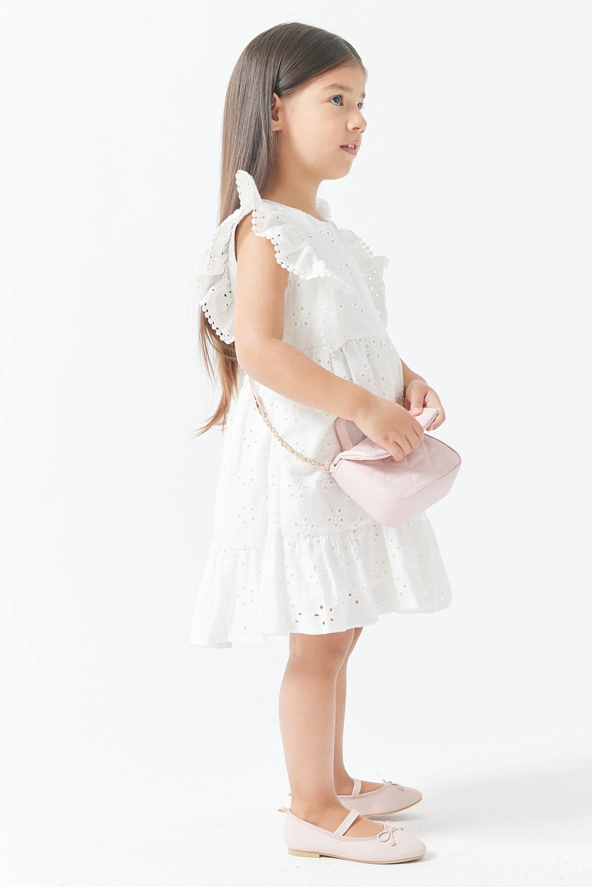 Girl's Dress with Ruffles and Embroidery Details