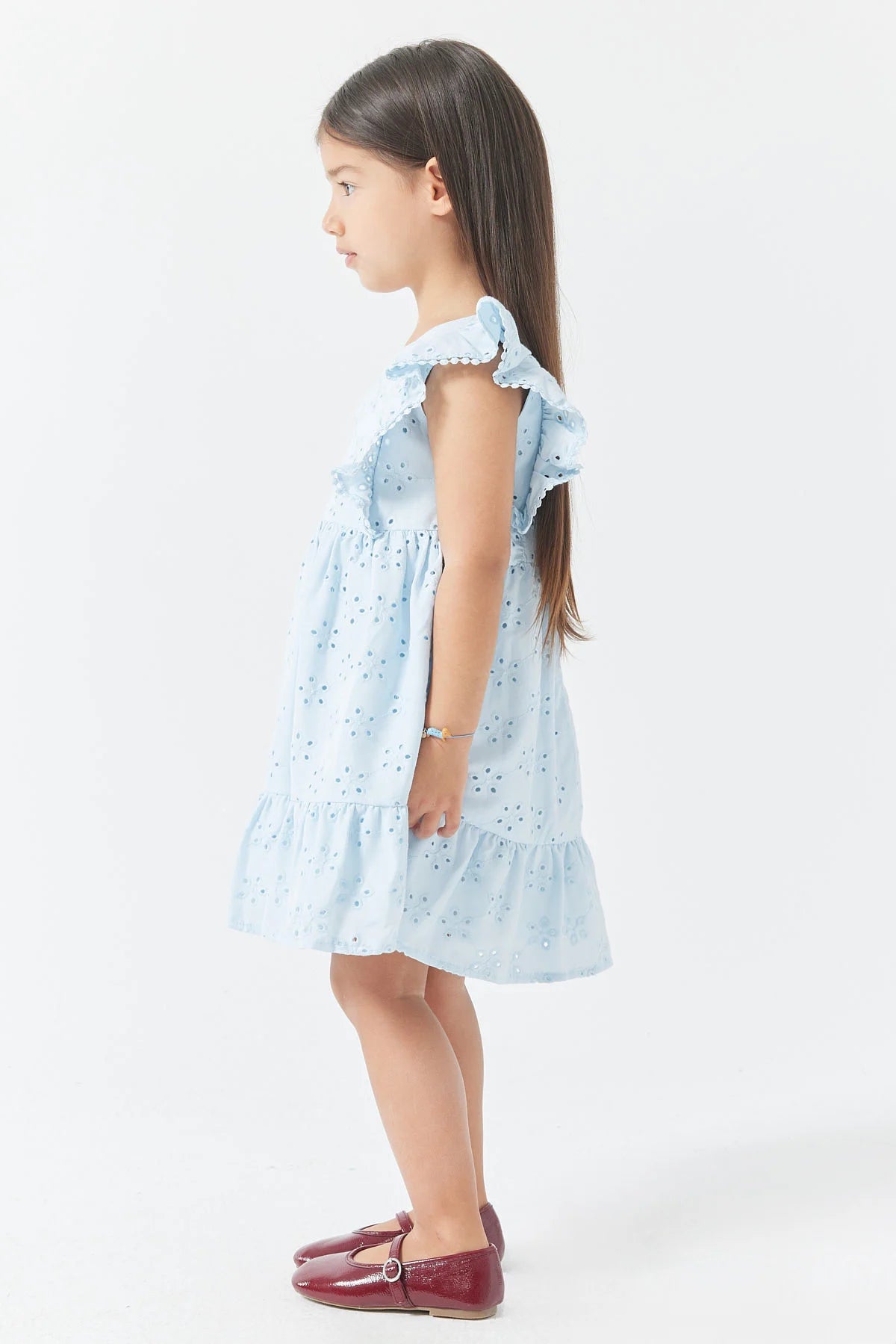 Girl's Dress with Ruffles and Embroidery Details
