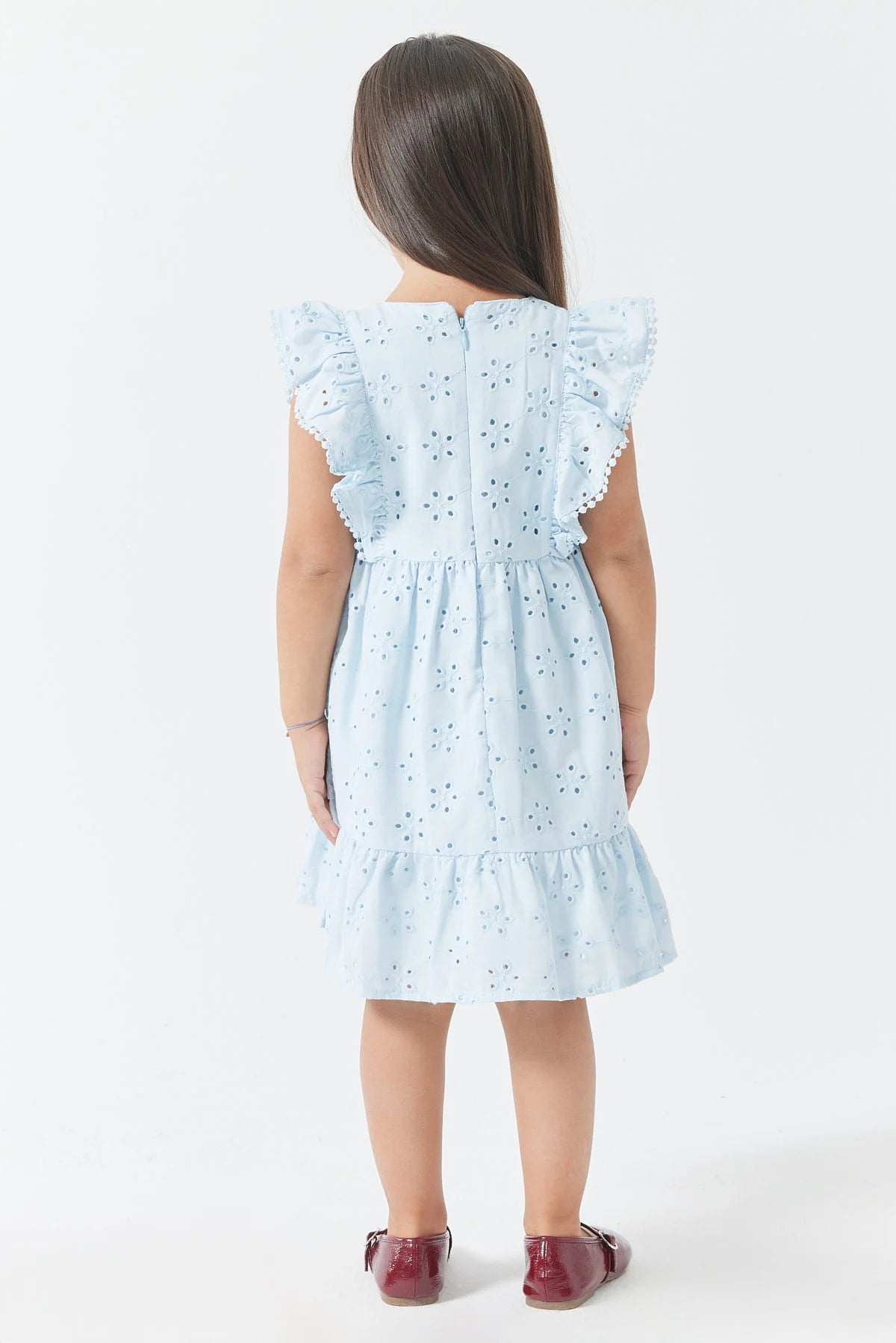 Girl's Dress with Ruffles and Embroidery Details