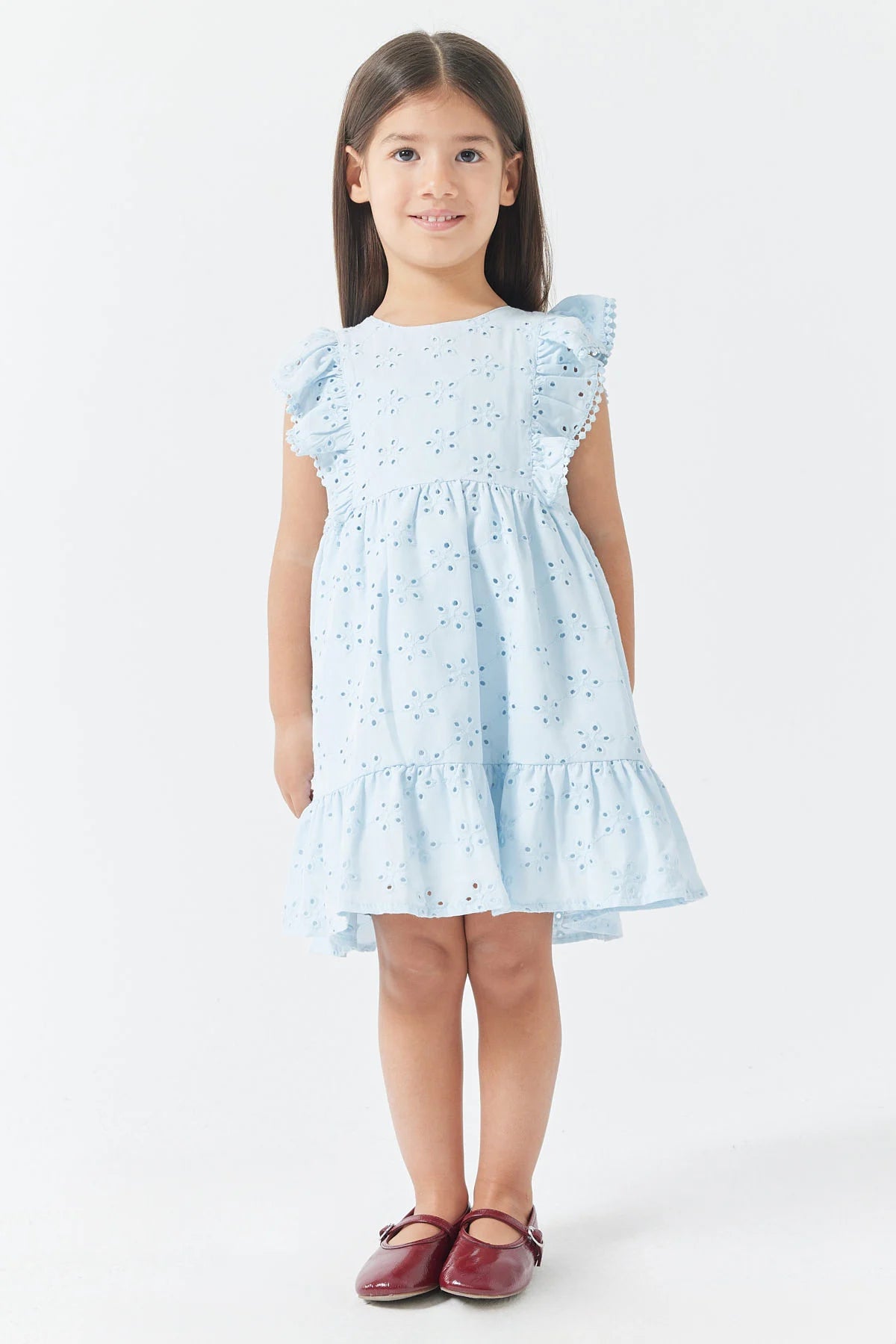 Girl's Dress with Ruffles and Embroidery Details