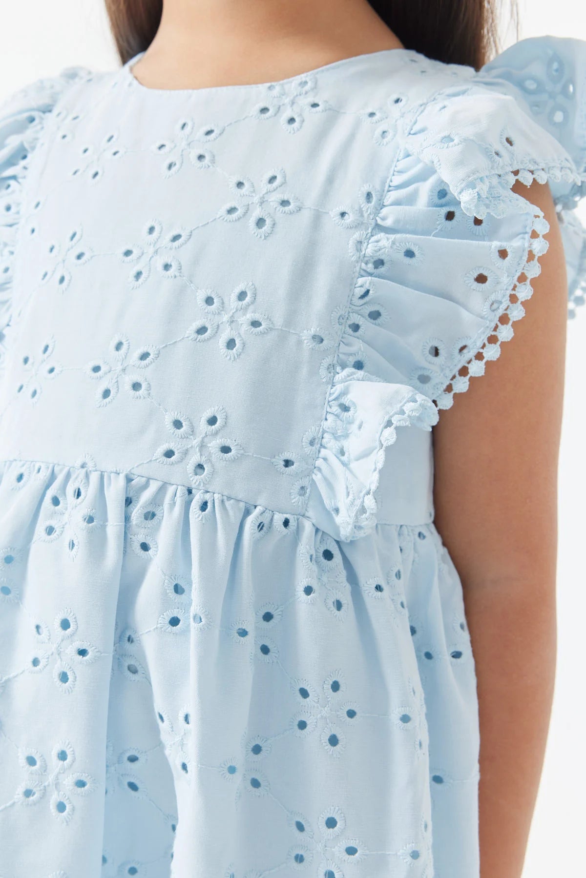 Girl's Dress with Ruffles and Embroidery Details