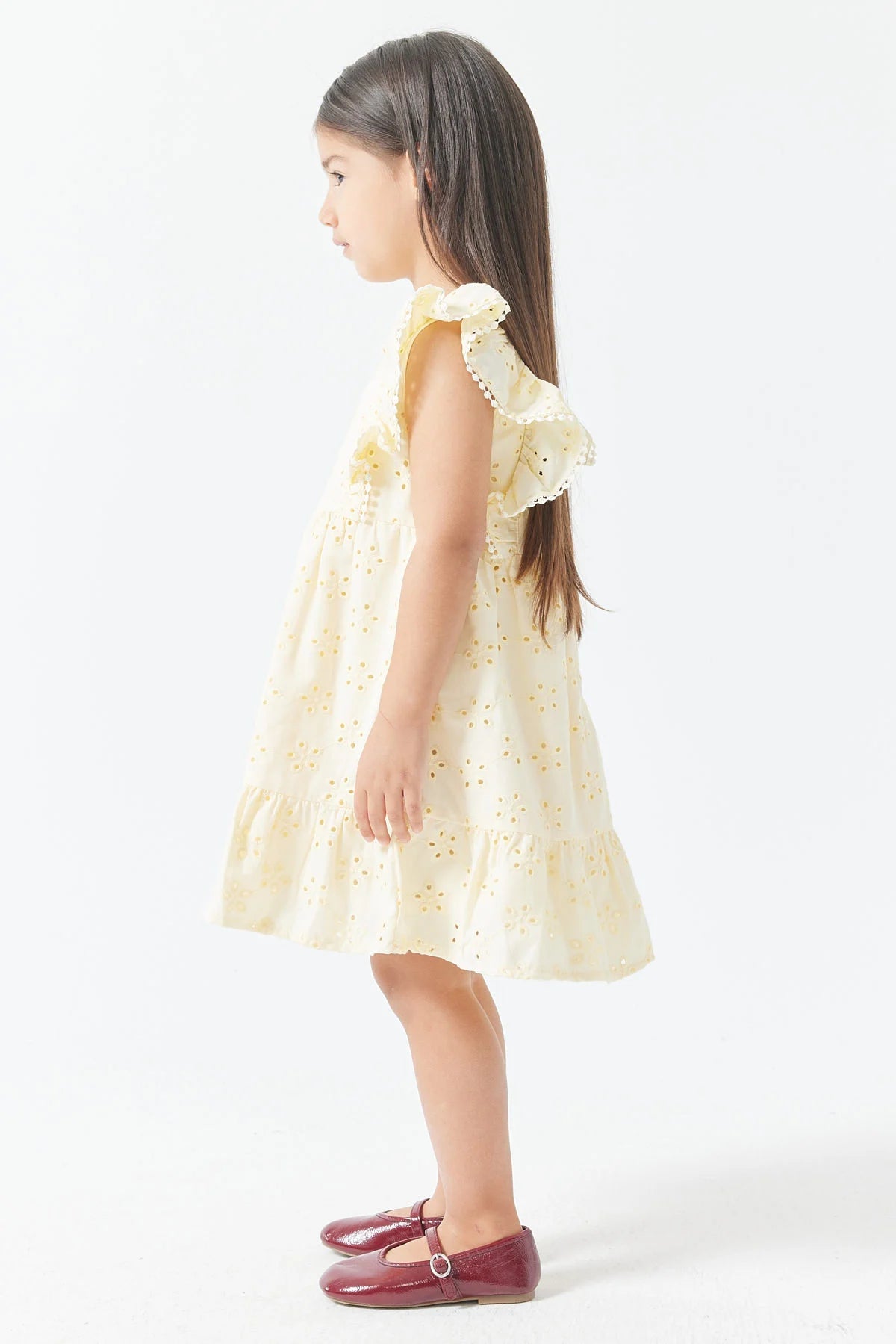 Girl's Dress with Ruffles and Embroidery Details