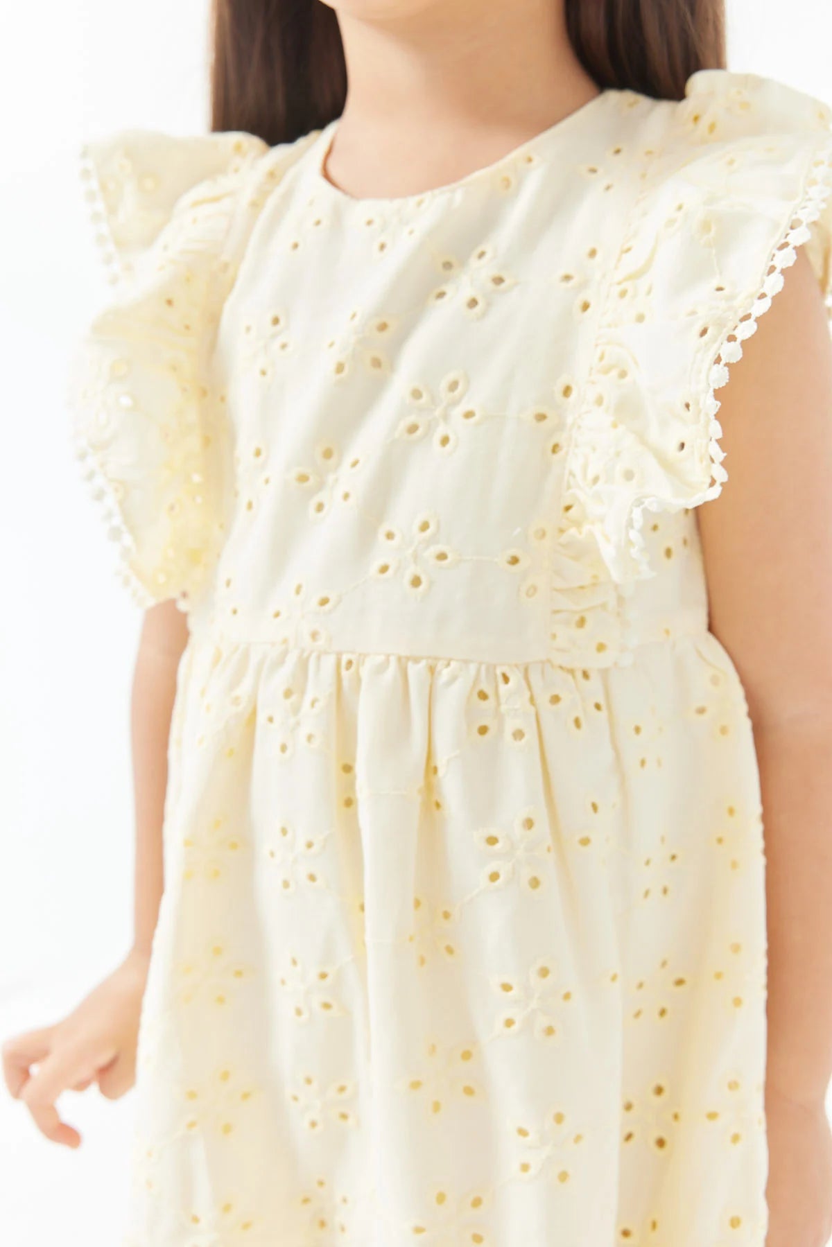 Girl's Dress with Ruffles and Embroidery Details