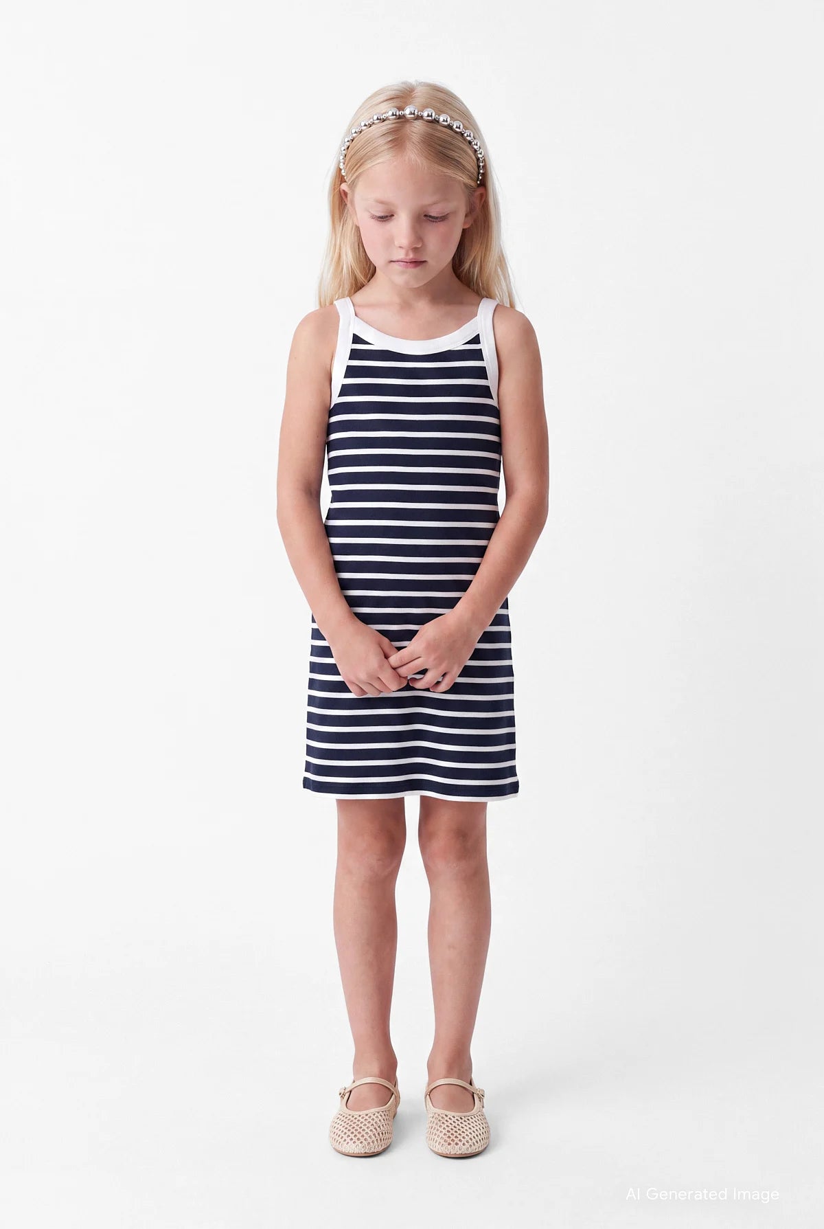 Girls' Striped Thin Strap Cotton Blend Dress