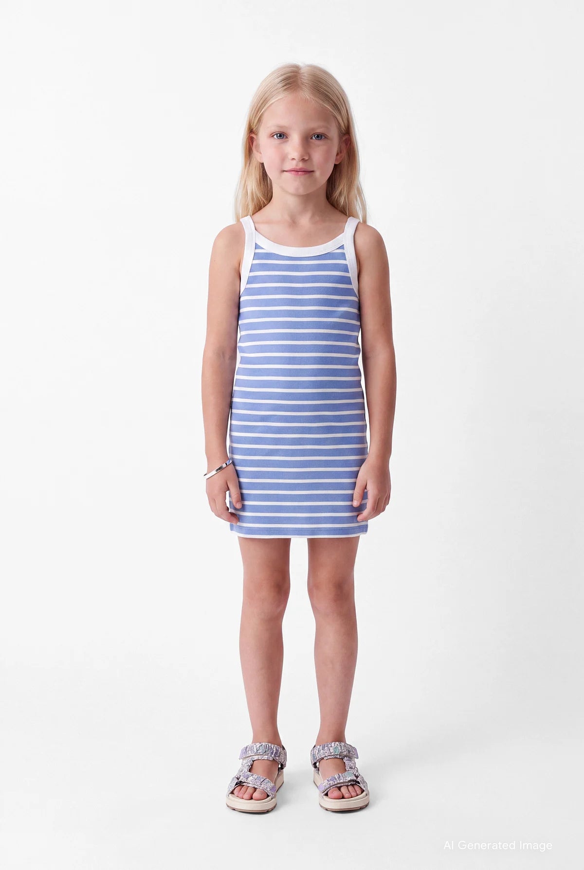 Girls' Striped Thin Strap Cotton Blend Dress