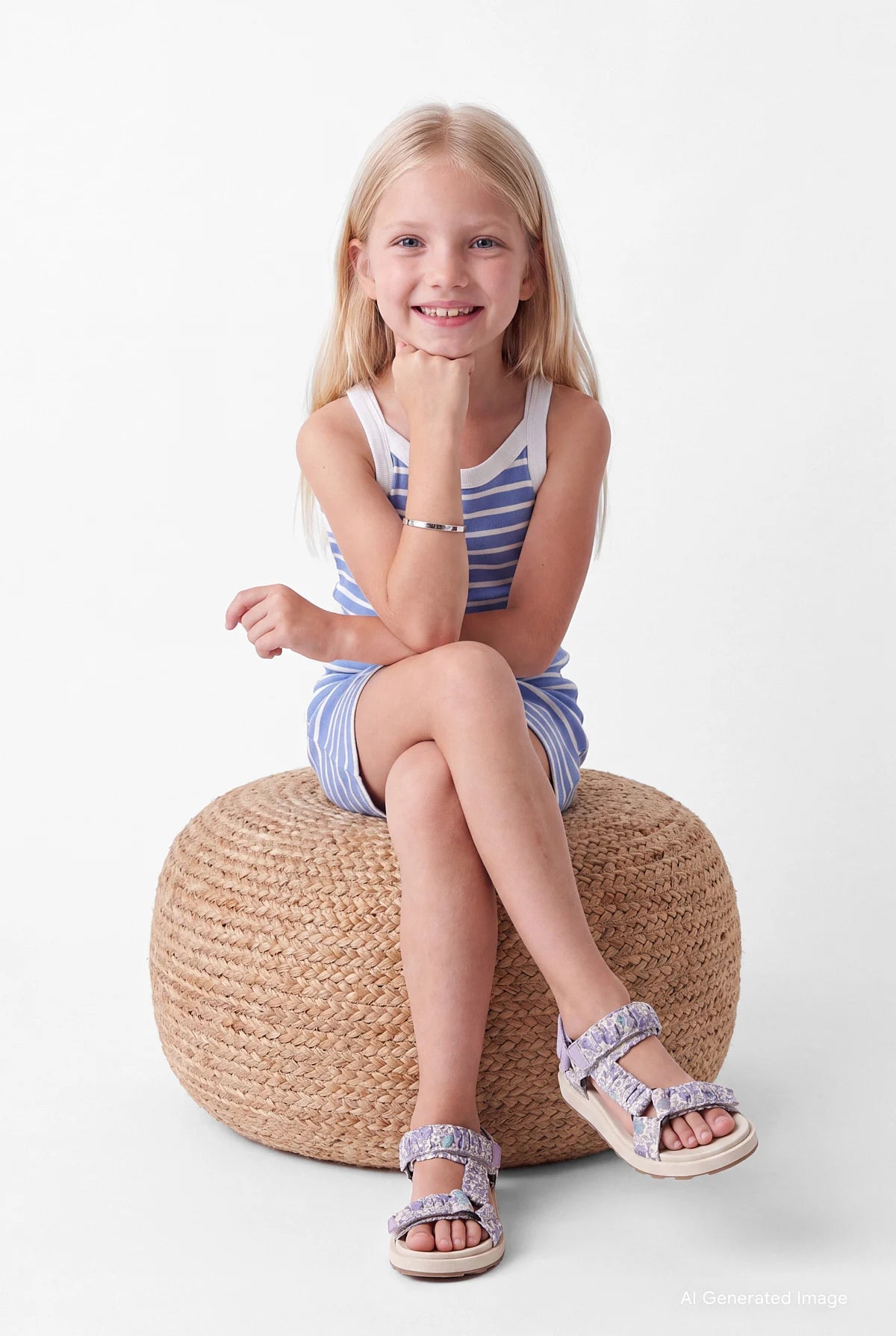 Girls' Striped Thin Strap Cotton Blend Dress