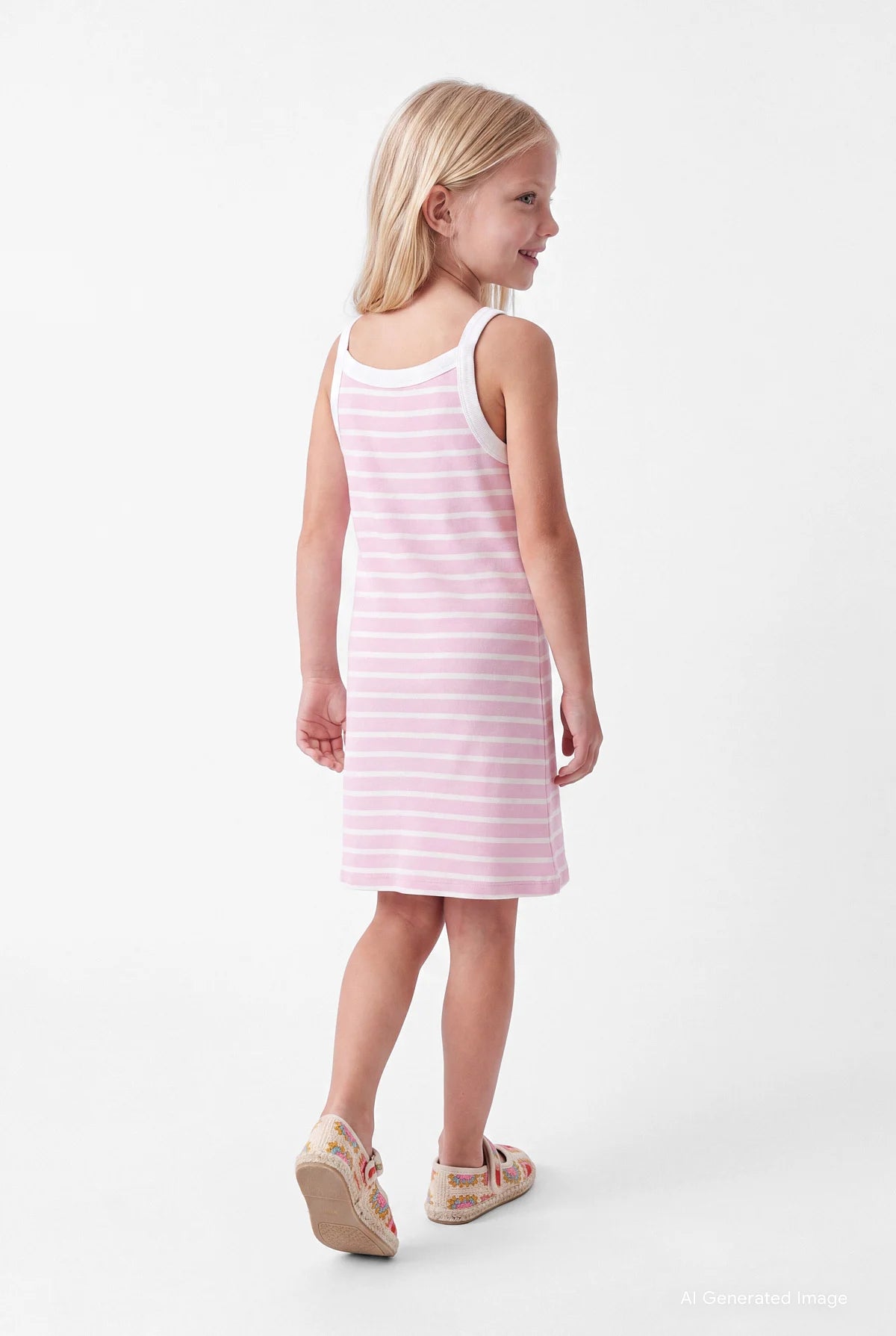 Girls' Striped Thin Strap Cotton Blend Dress