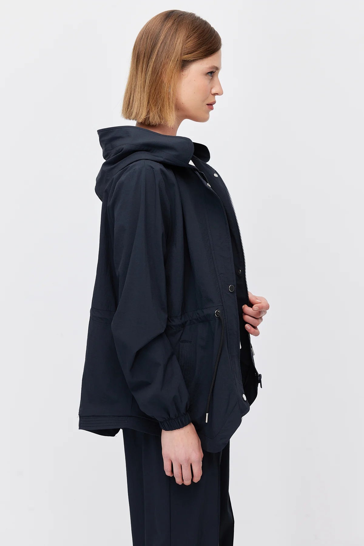 Women's Hooded Windbreaker Jacket with Adjustable Waist