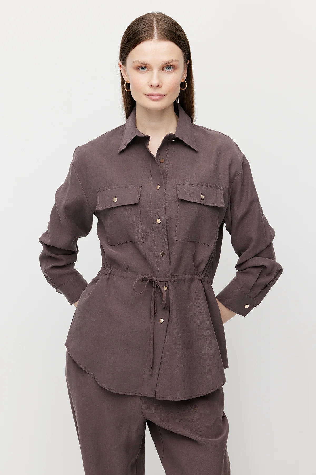 Women's Belted Shirt with Pockets