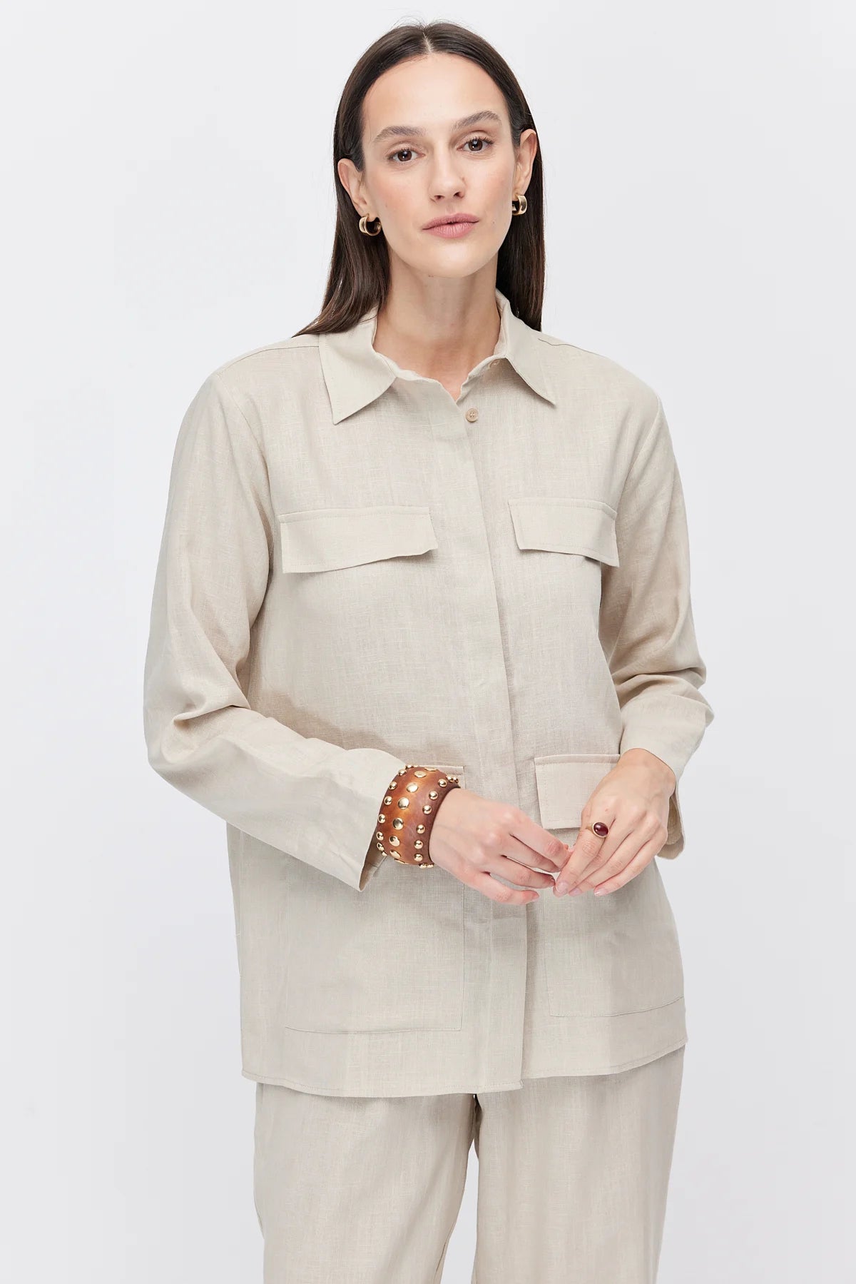 Women's Four-Pocket Linen Blend Shirt