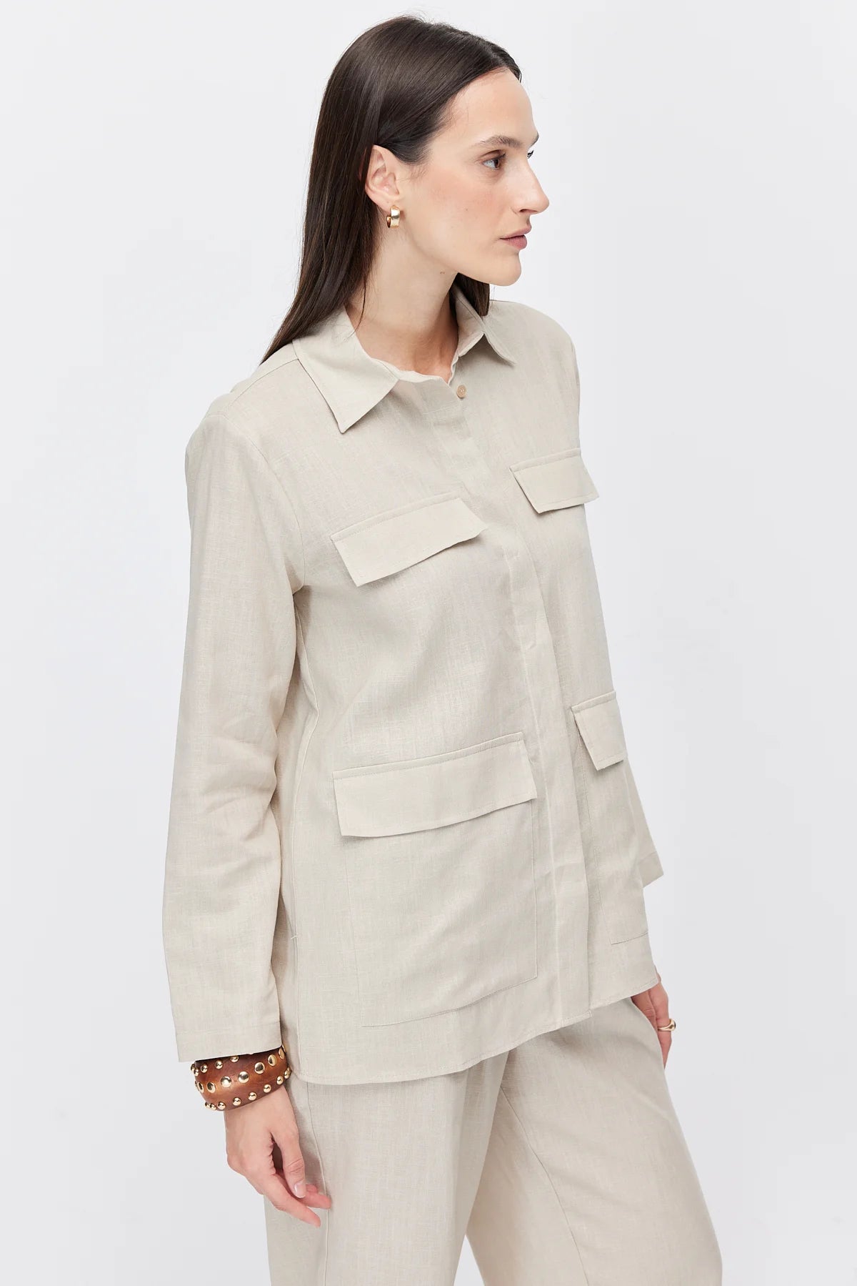 Women's Four-Pocket Linen Blend Shirt