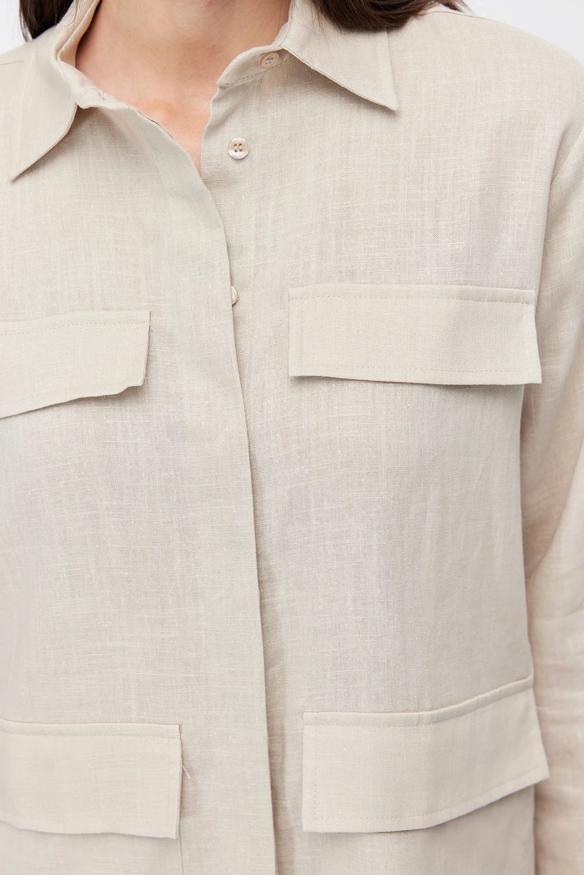 Women's Four-Pocket Linen Blend Shirt