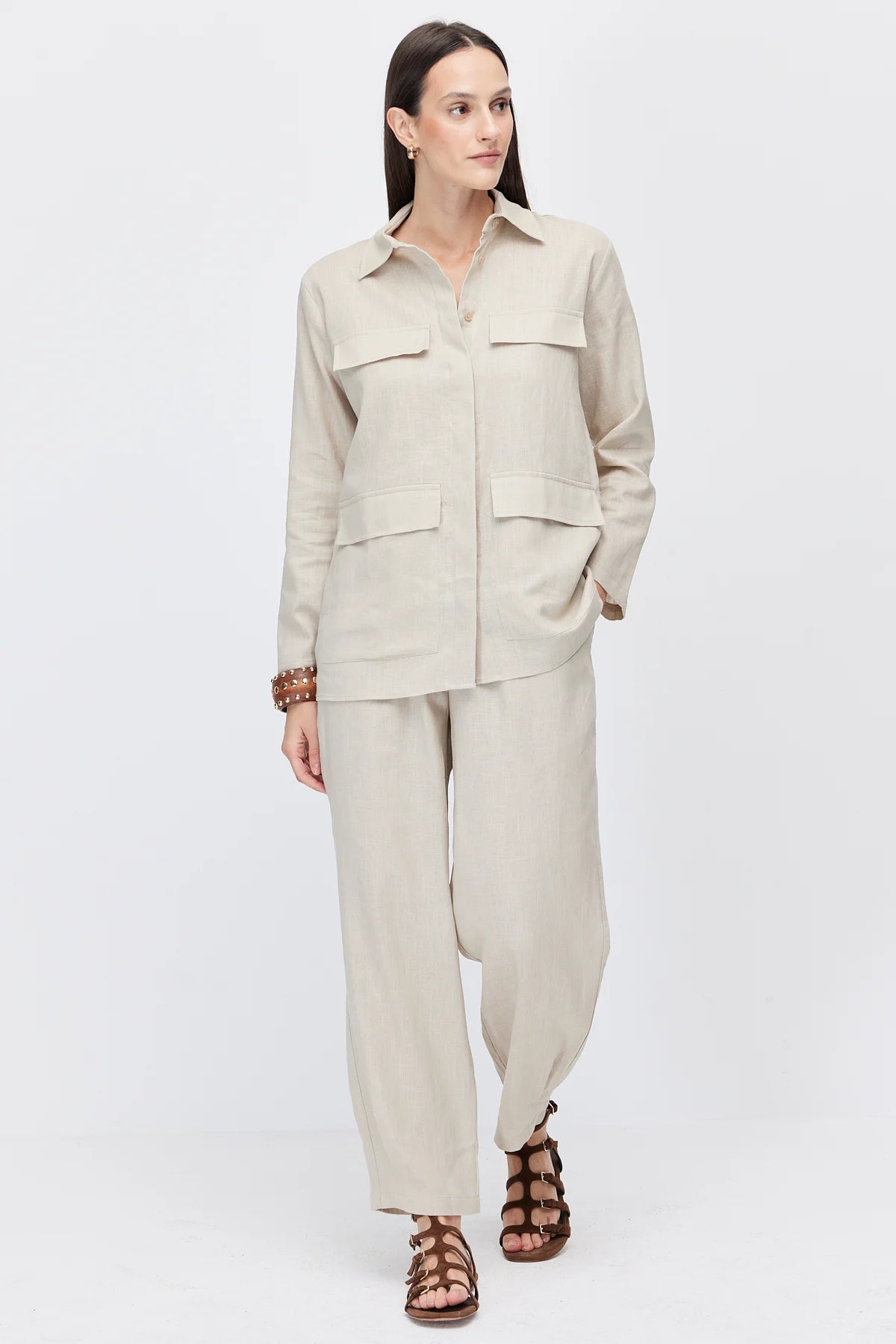 Women's Four-Pocket Linen Blend Shirt