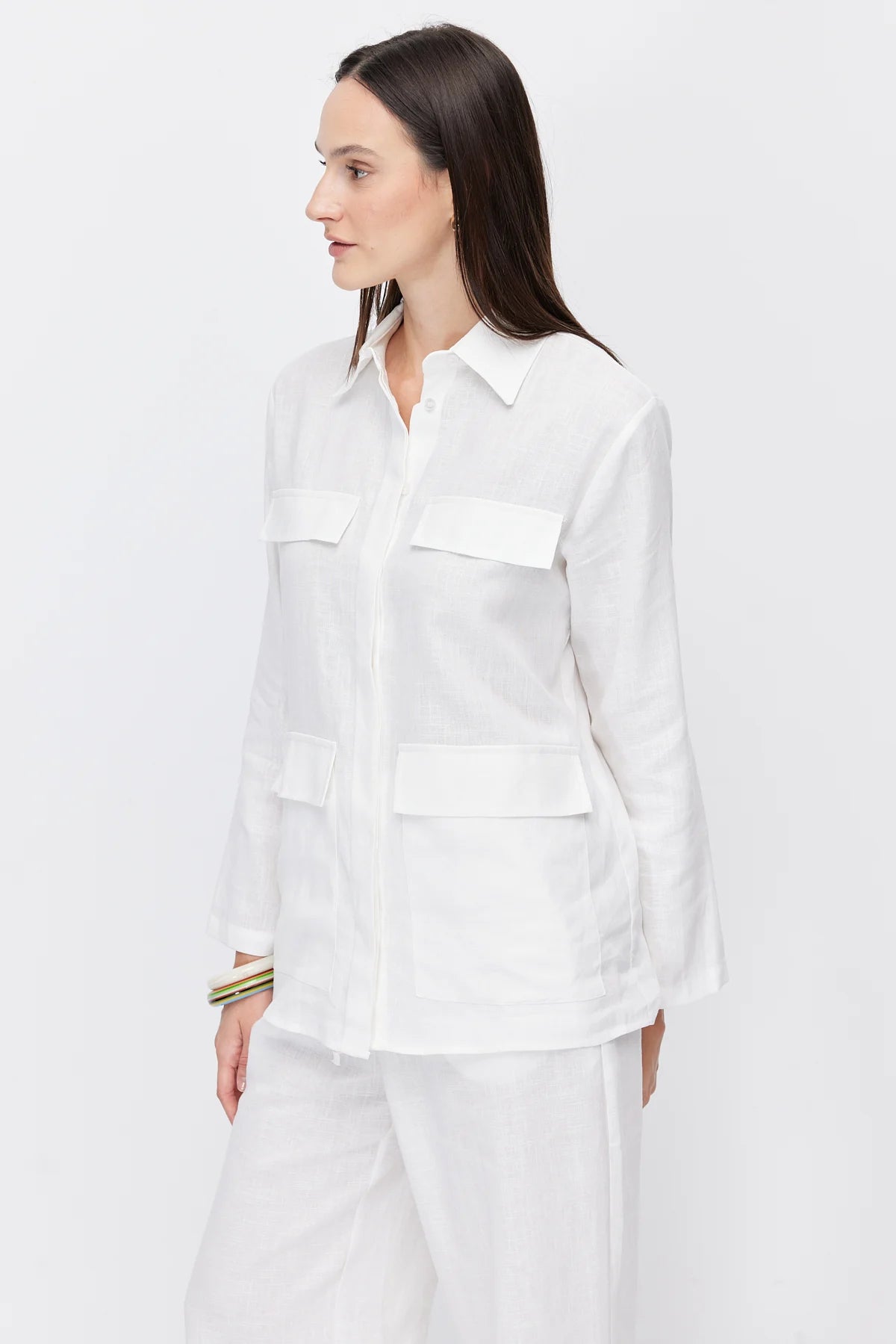 Women's Four-Pocket Linen Blend Shirt