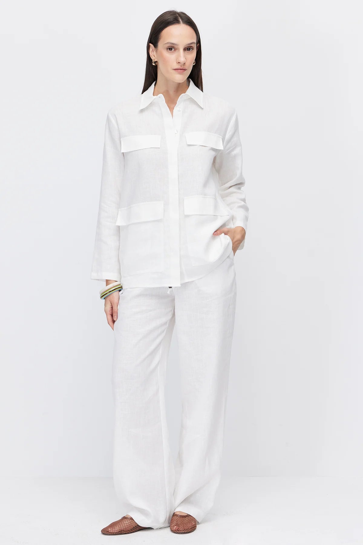 Women's Four-Pocket Linen Blend Shirt