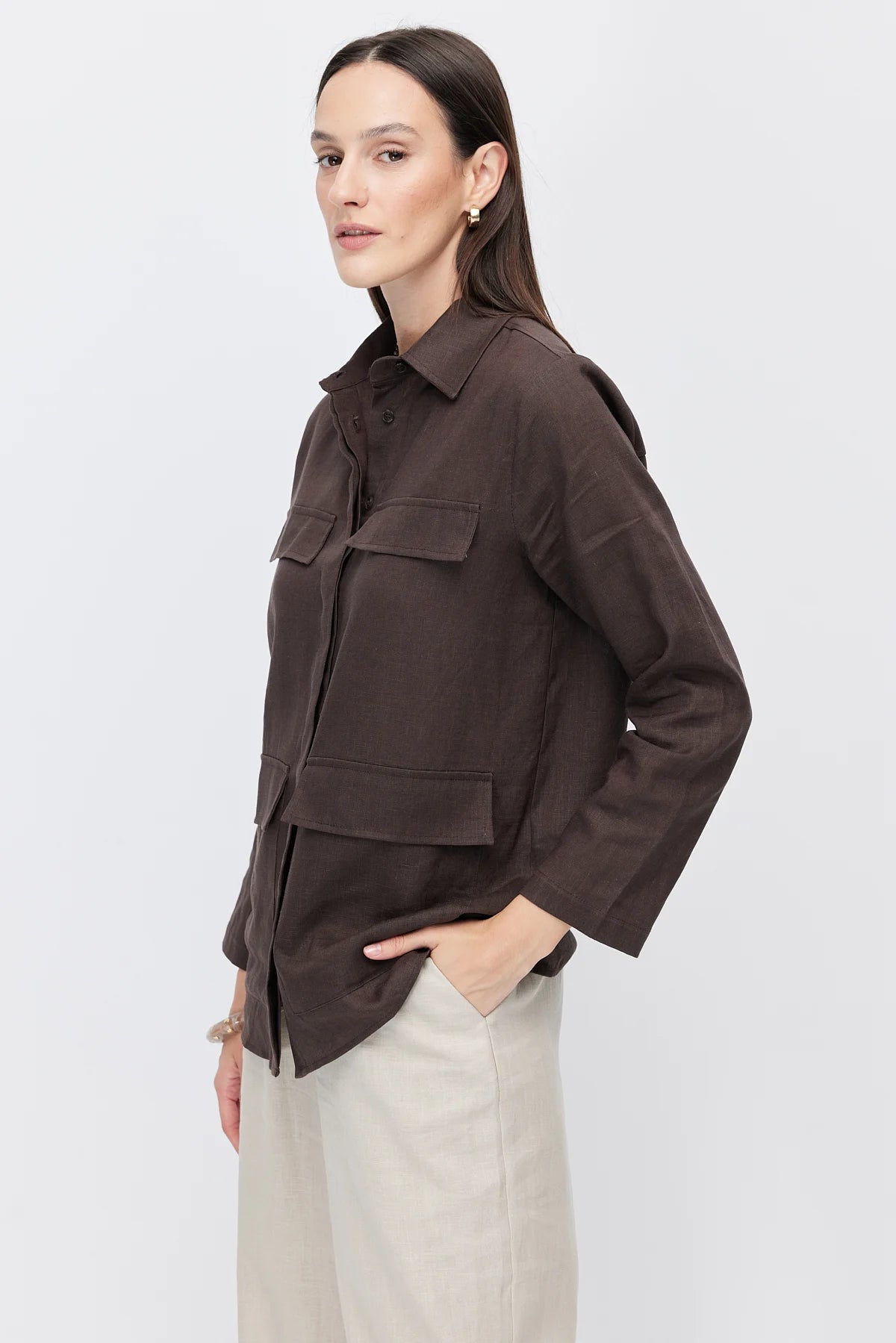 Women's Four-Pocket Linen Blend Shirt