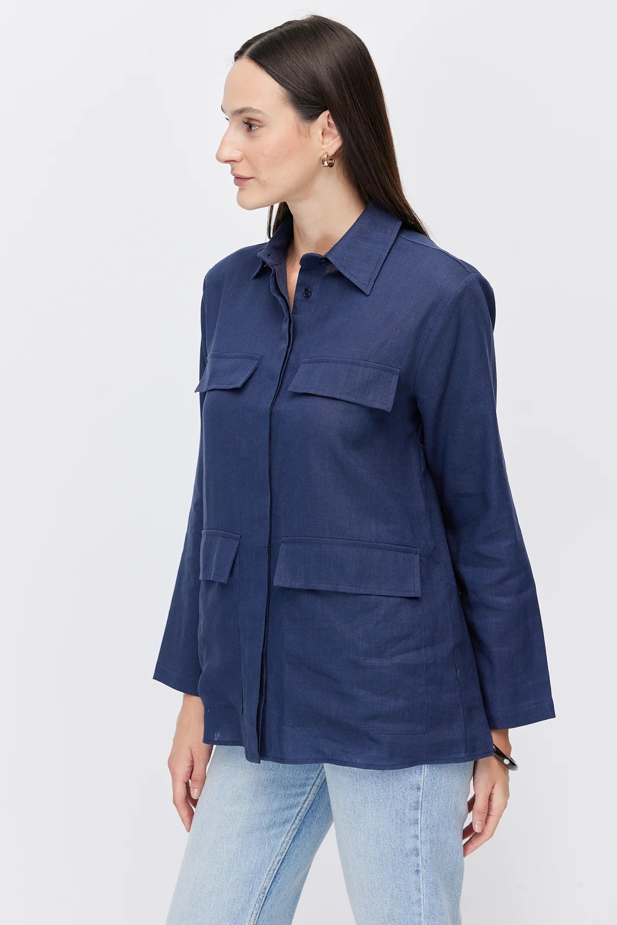 Women's Four-Pocket Linen Blend Shirt