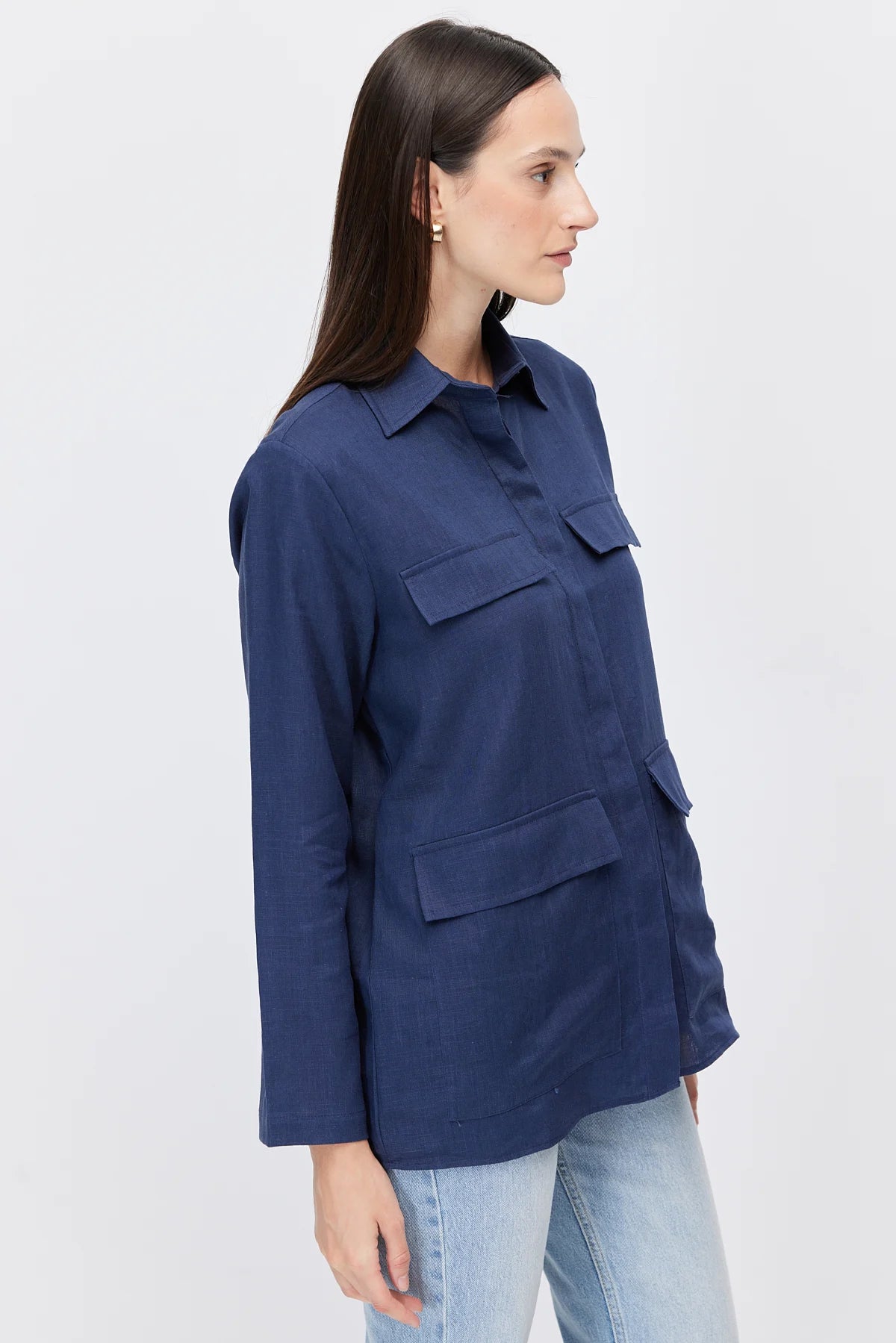 Women's Four-Pocket Linen Blend Shirt