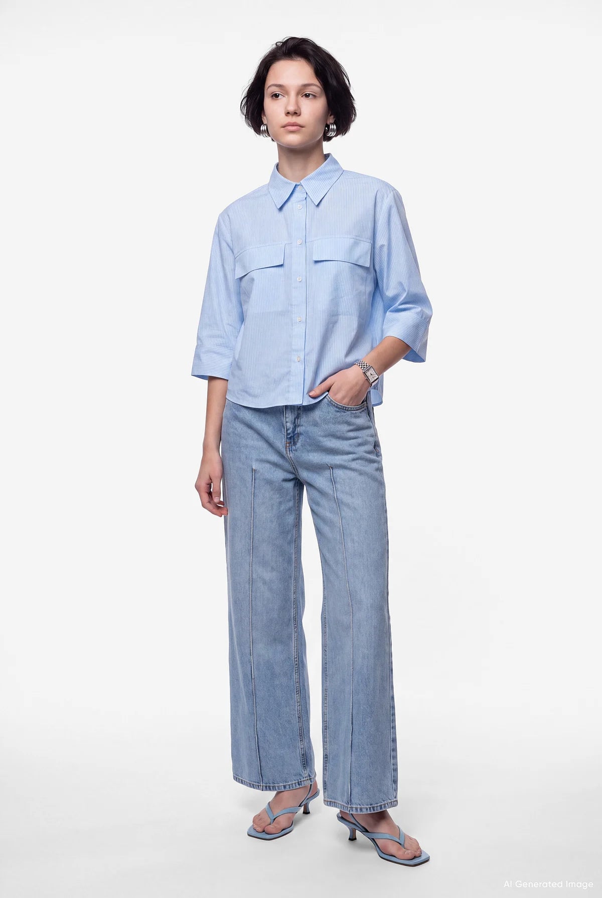 Women's Striped Shirt with Flap Pockets