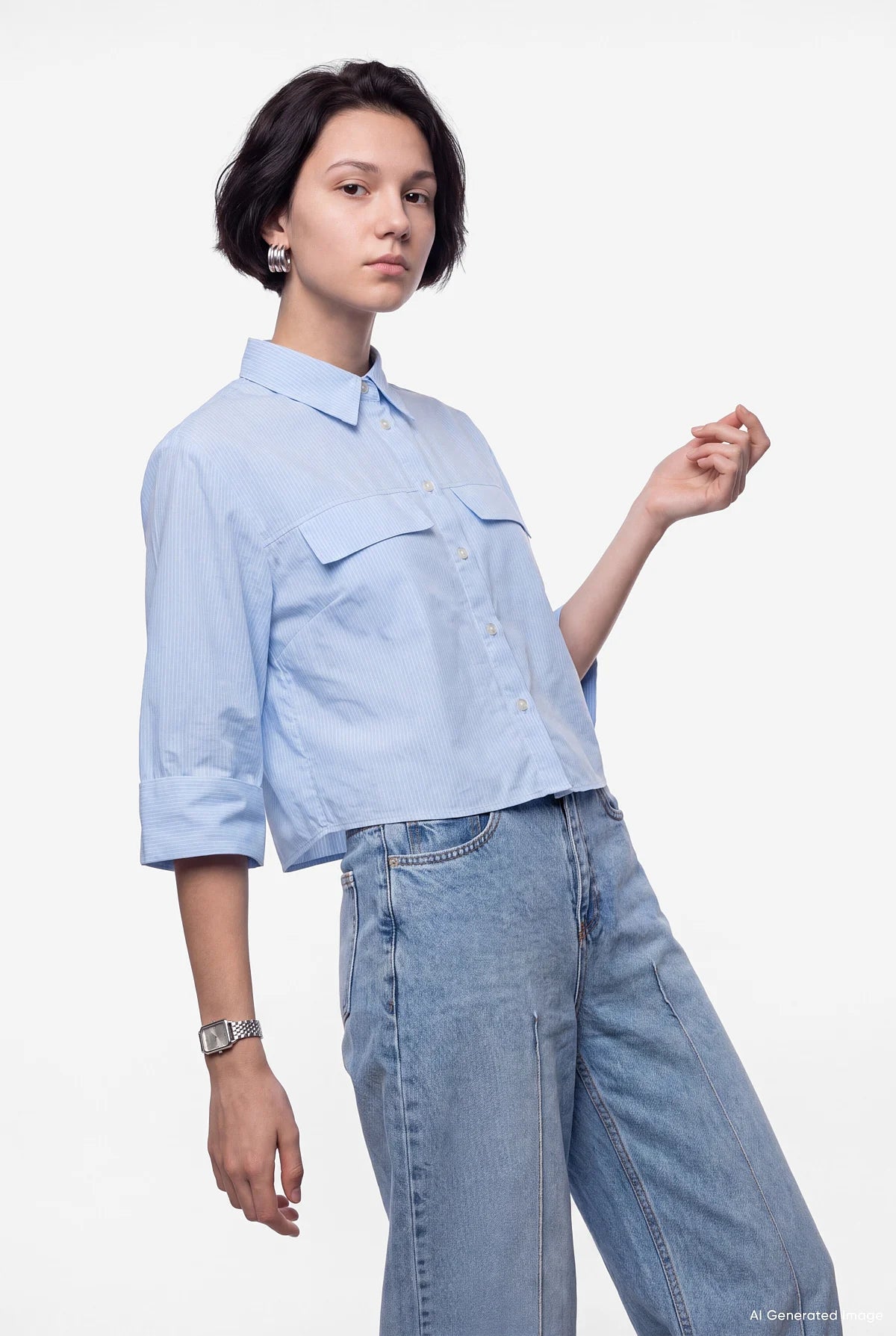Women's Striped Shirt with Flap Pockets