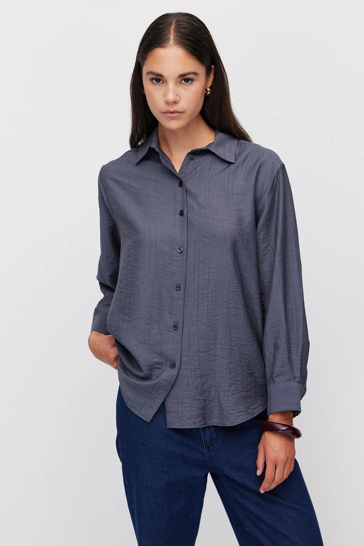 Women's Vertical Textured Relaxed Fit Shirt