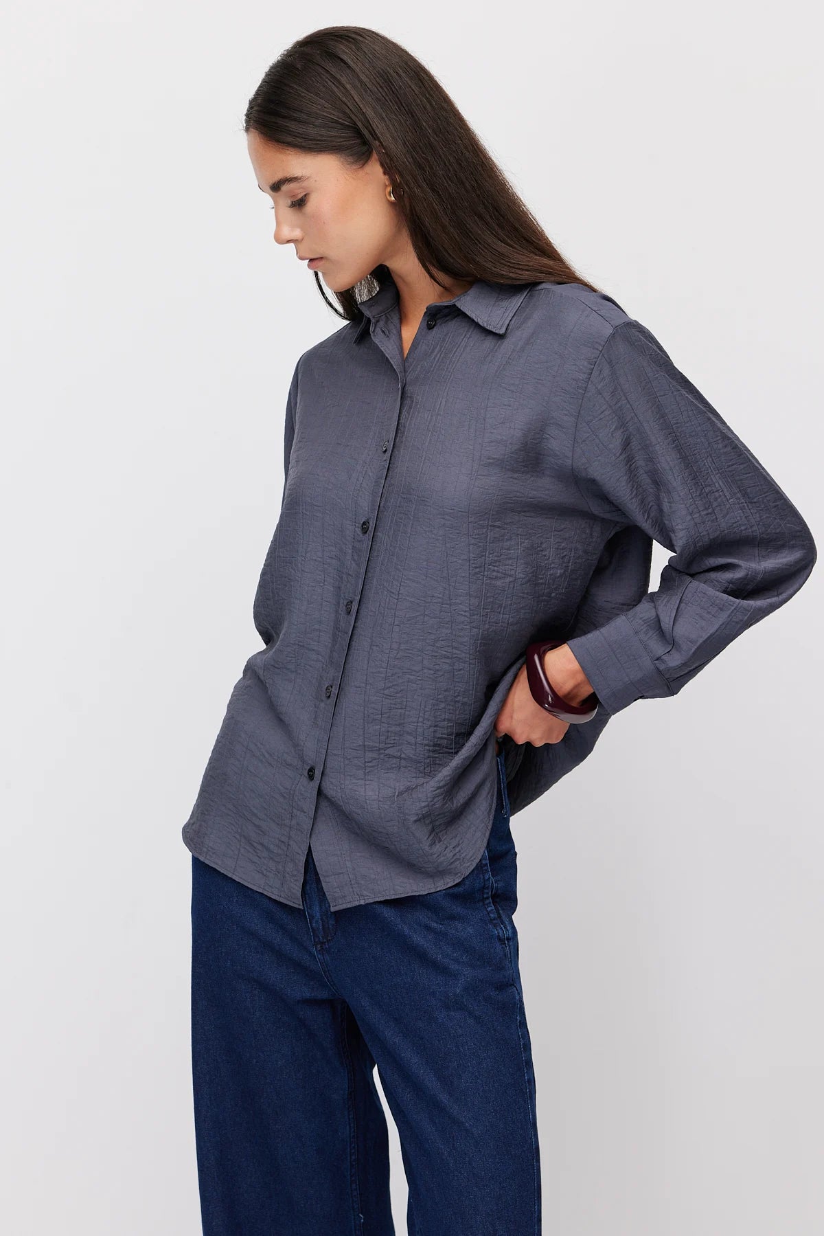 Women's Vertical Textured Relaxed Fit Shirt