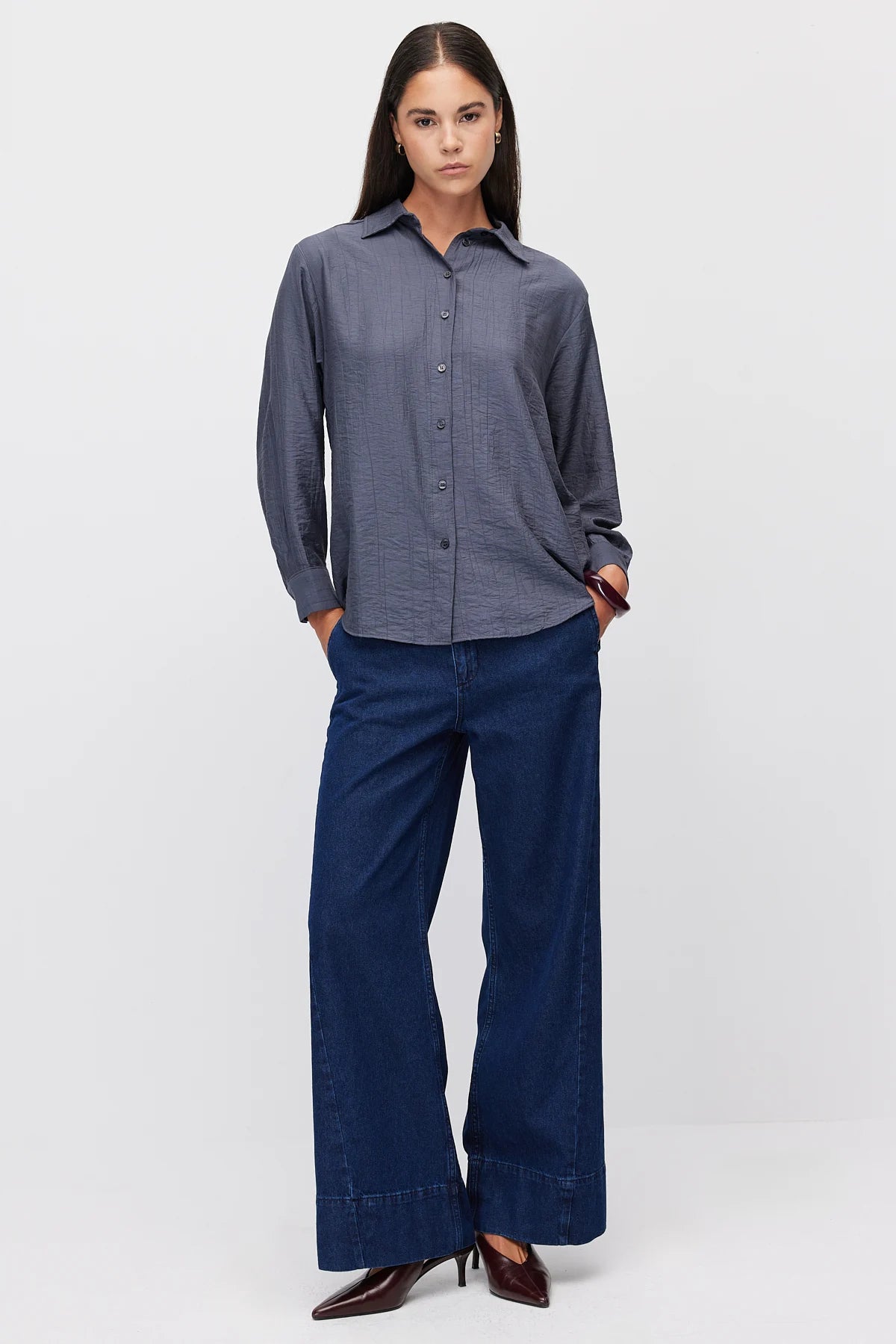 Women's Vertical Textured Relaxed Fit Shirt