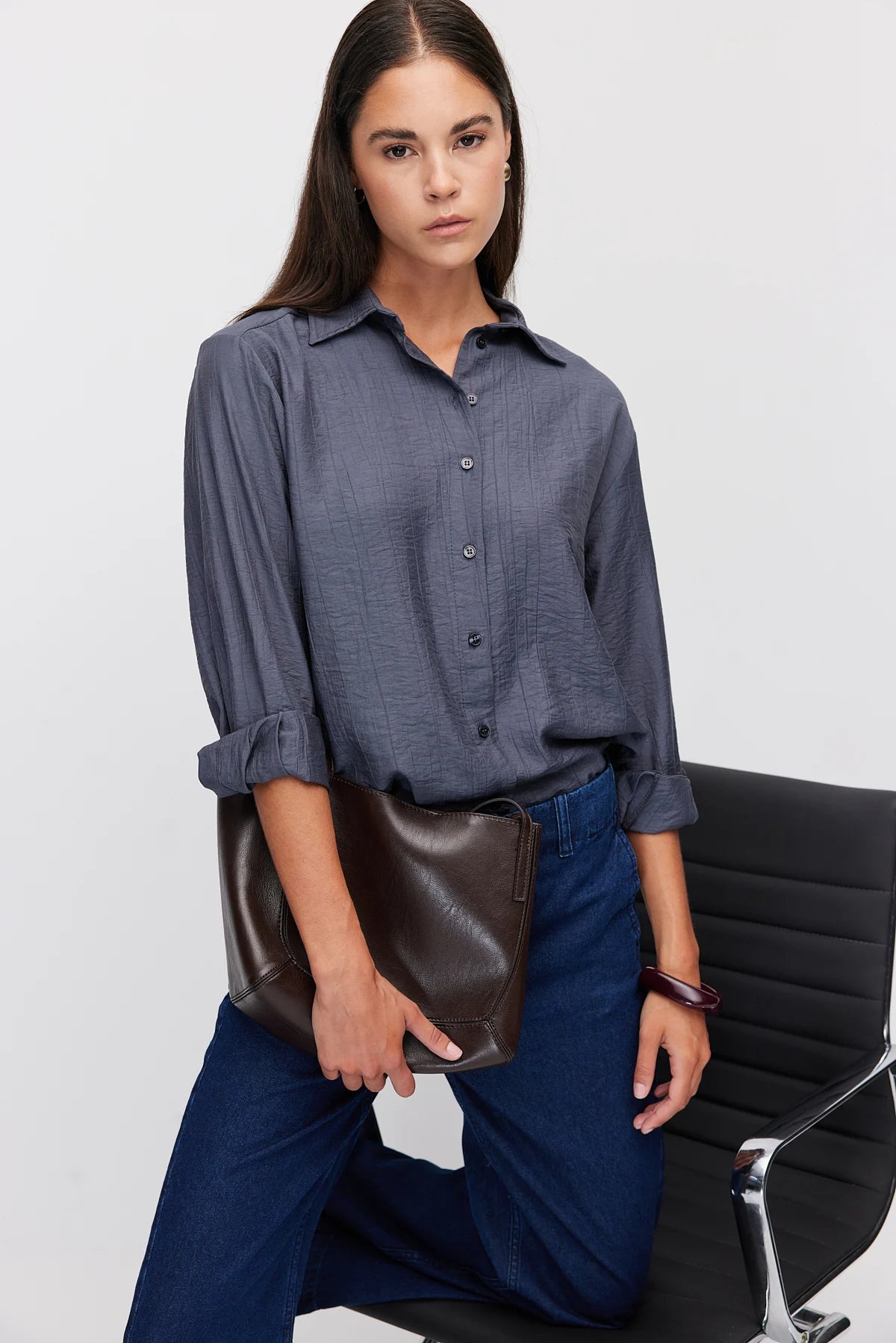 Women's Vertical Textured Relaxed Fit Shirt