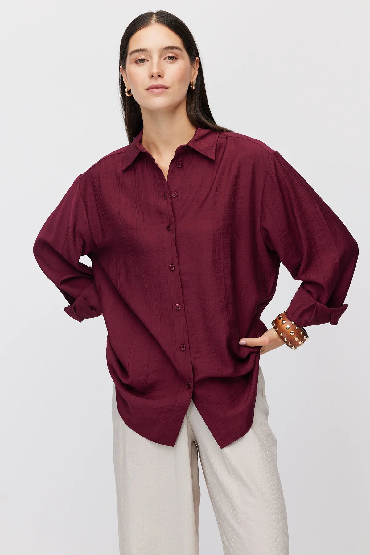 Women's Vertical Textured Relaxed Fit Shirt