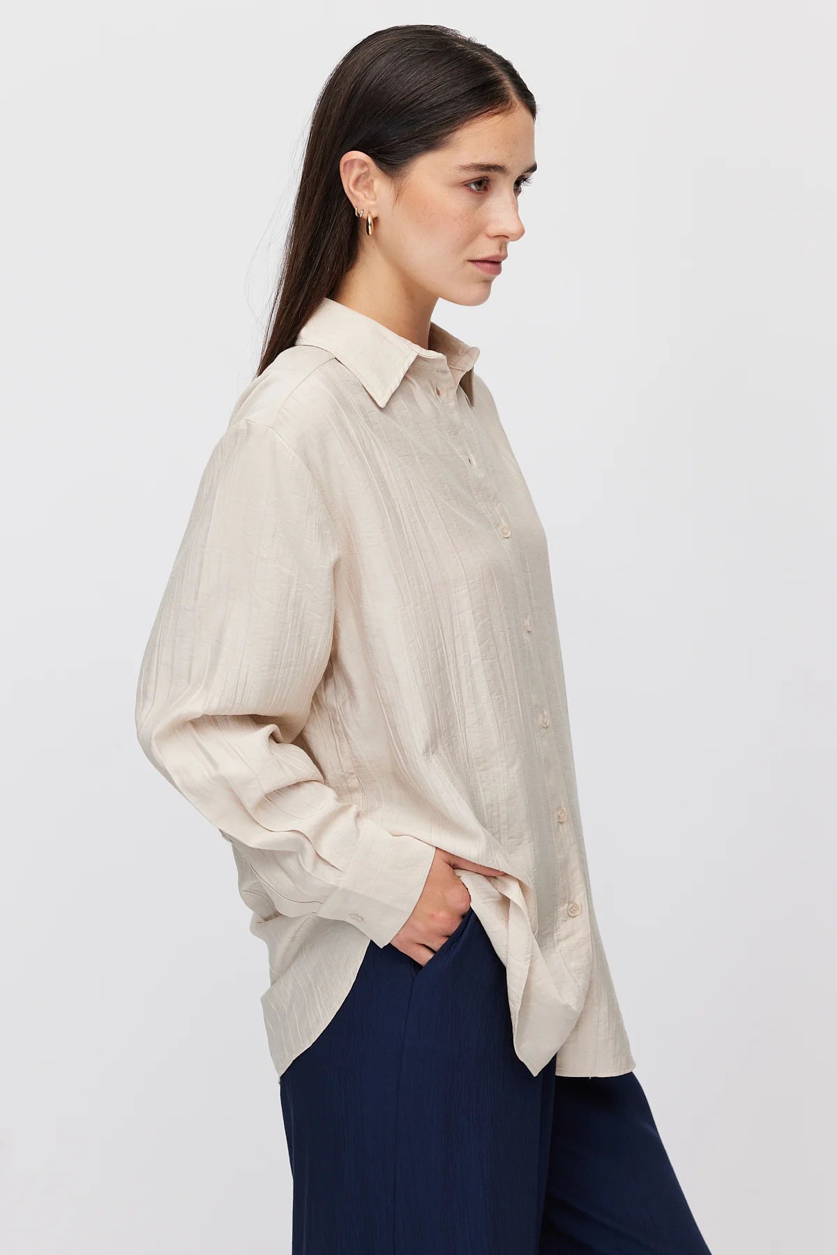 Women's Vertical Textured Relaxed Fit Shirt