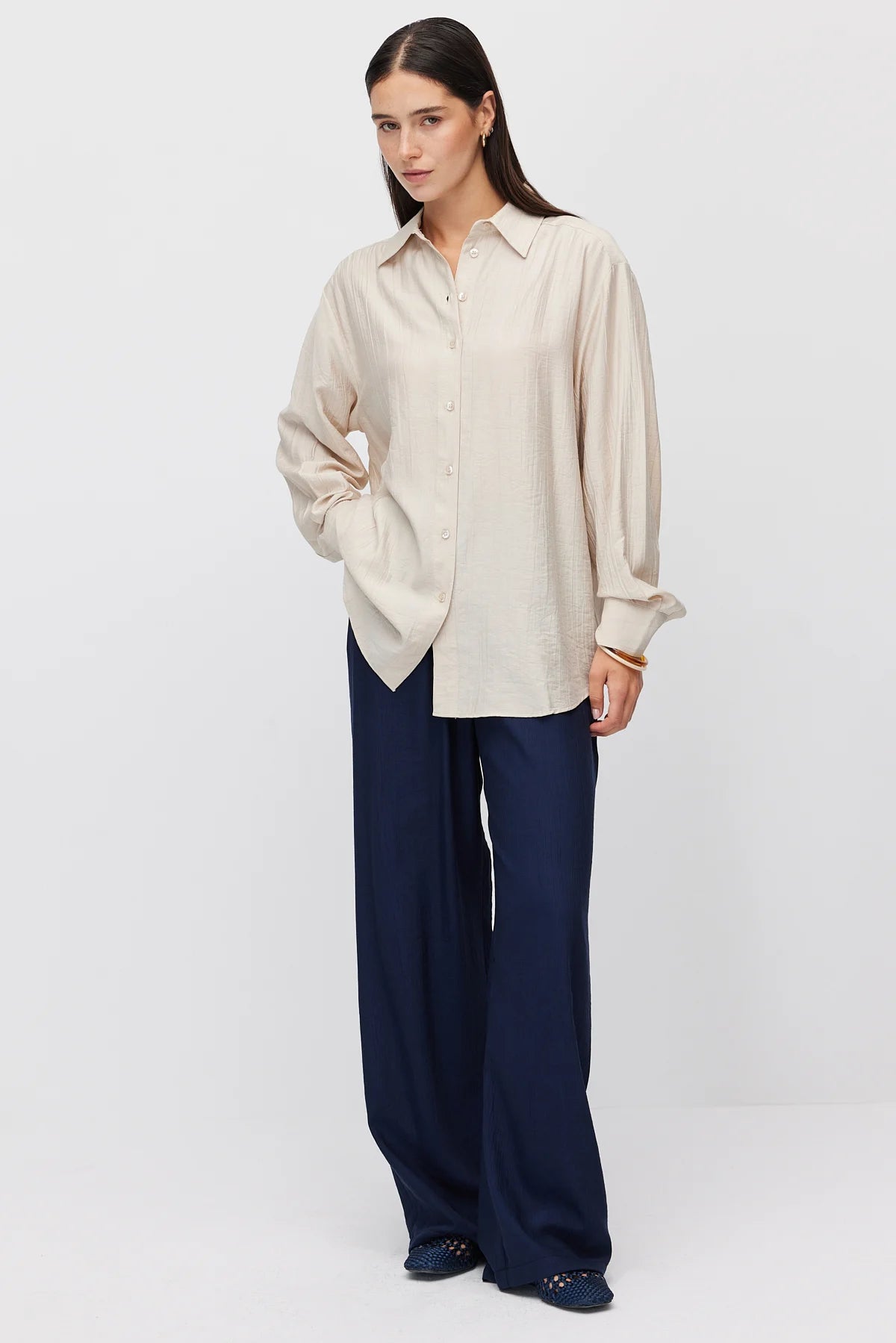 Women's Vertical Textured Relaxed Fit Shirt