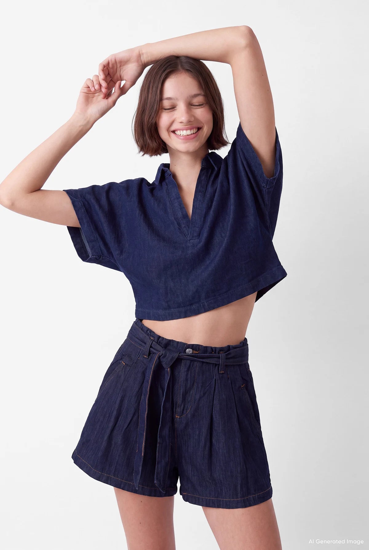 Women's V-Neck Denim Crop Shirt