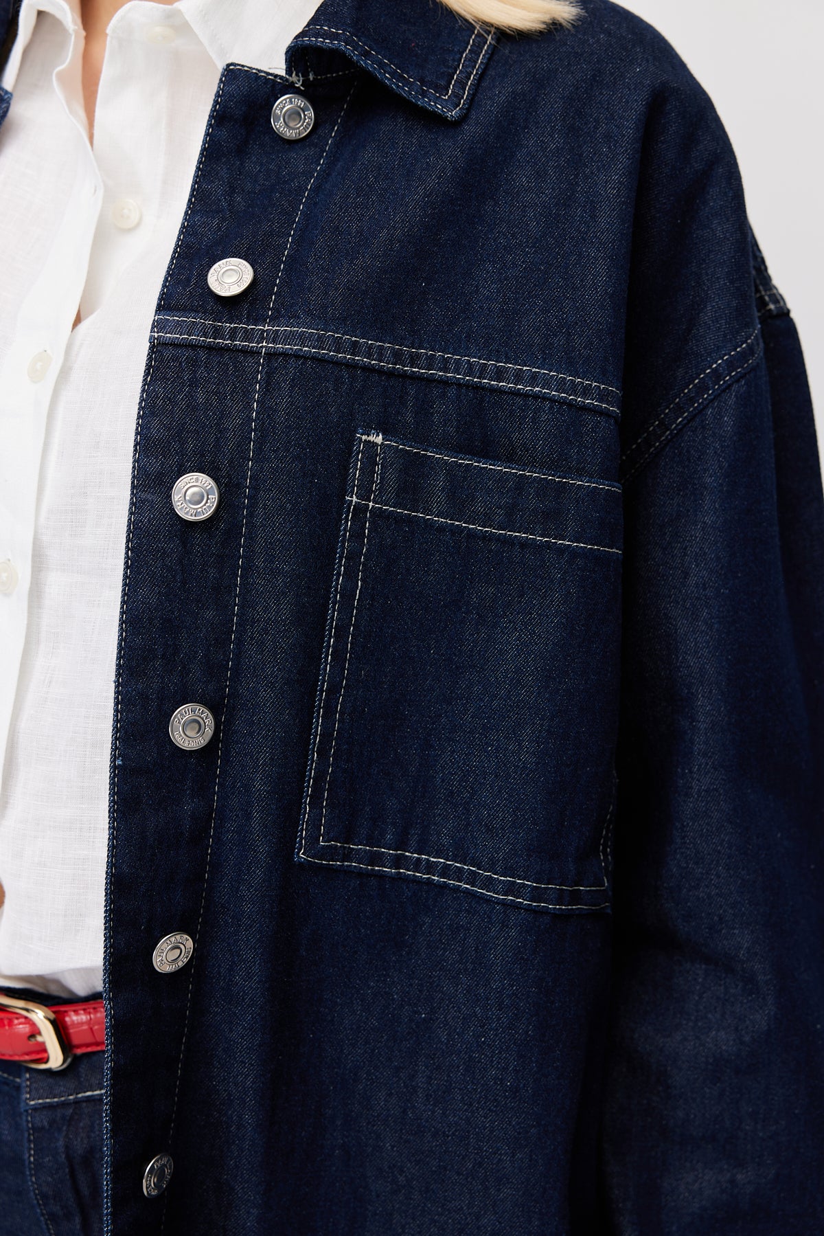 Women's Classic Collar Oversize Denim Jacket with Contrast Stitching