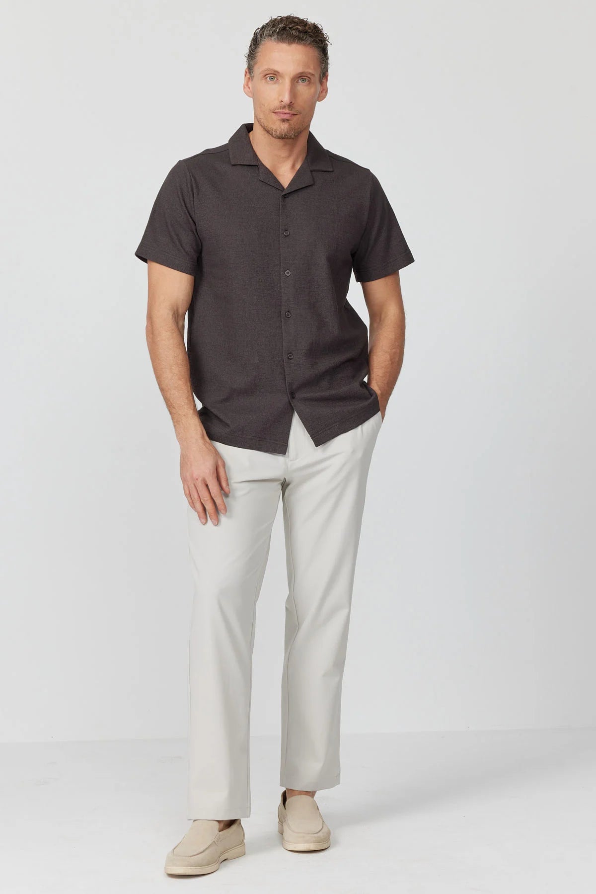 Men's Cuban Collar Short-Sleeve Shirt